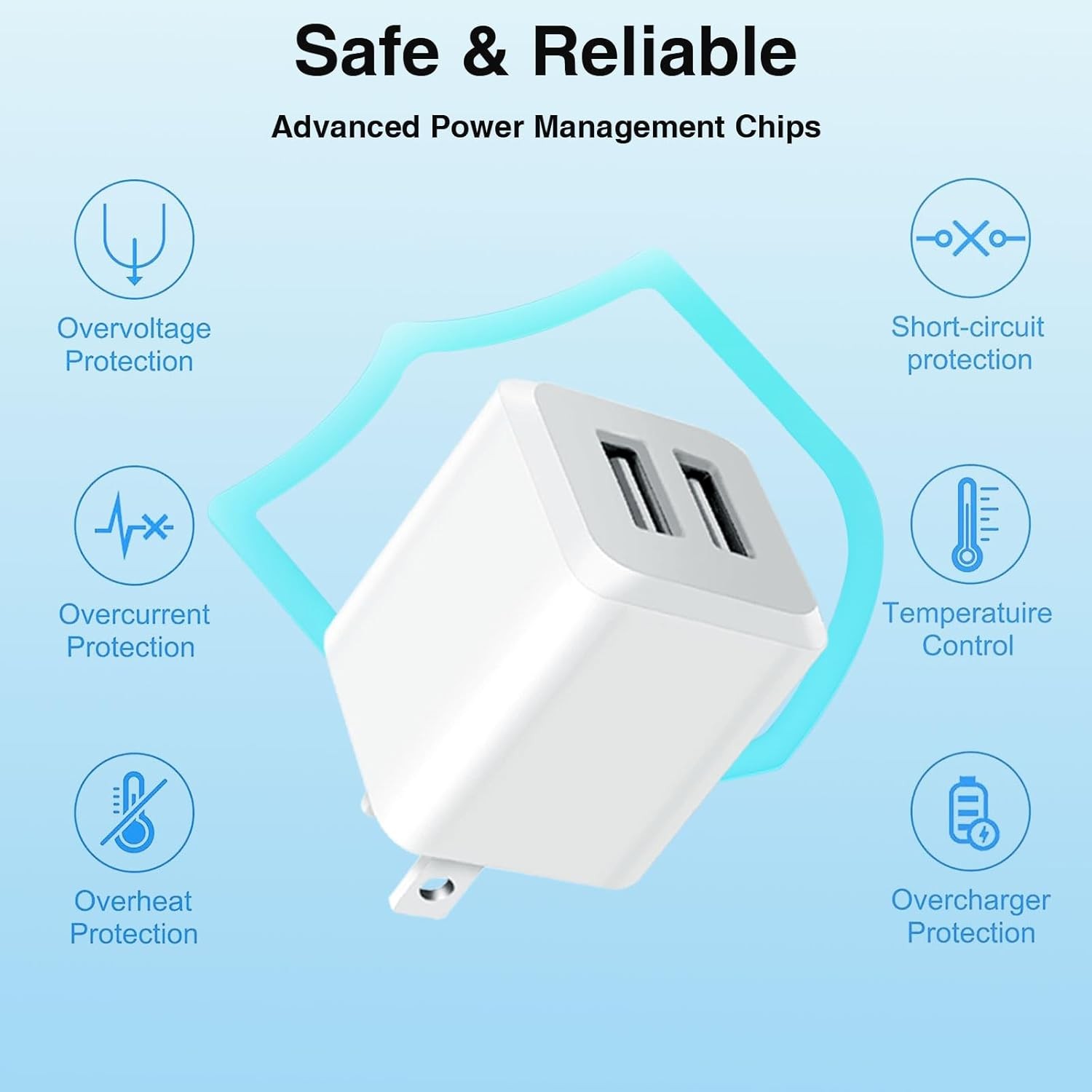 Fast Charging USB Wall Charger Block, Dual Port Power Adapter for iPhone 14 and