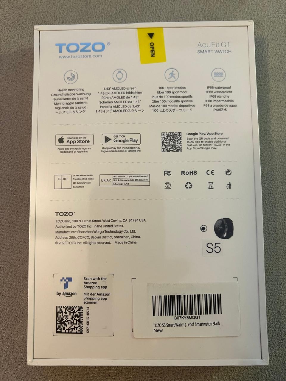 TOZO S5 Smart Watch Answer/Make Call 1.43″ AMOLED 100+ Modes Sport Fitness Watch