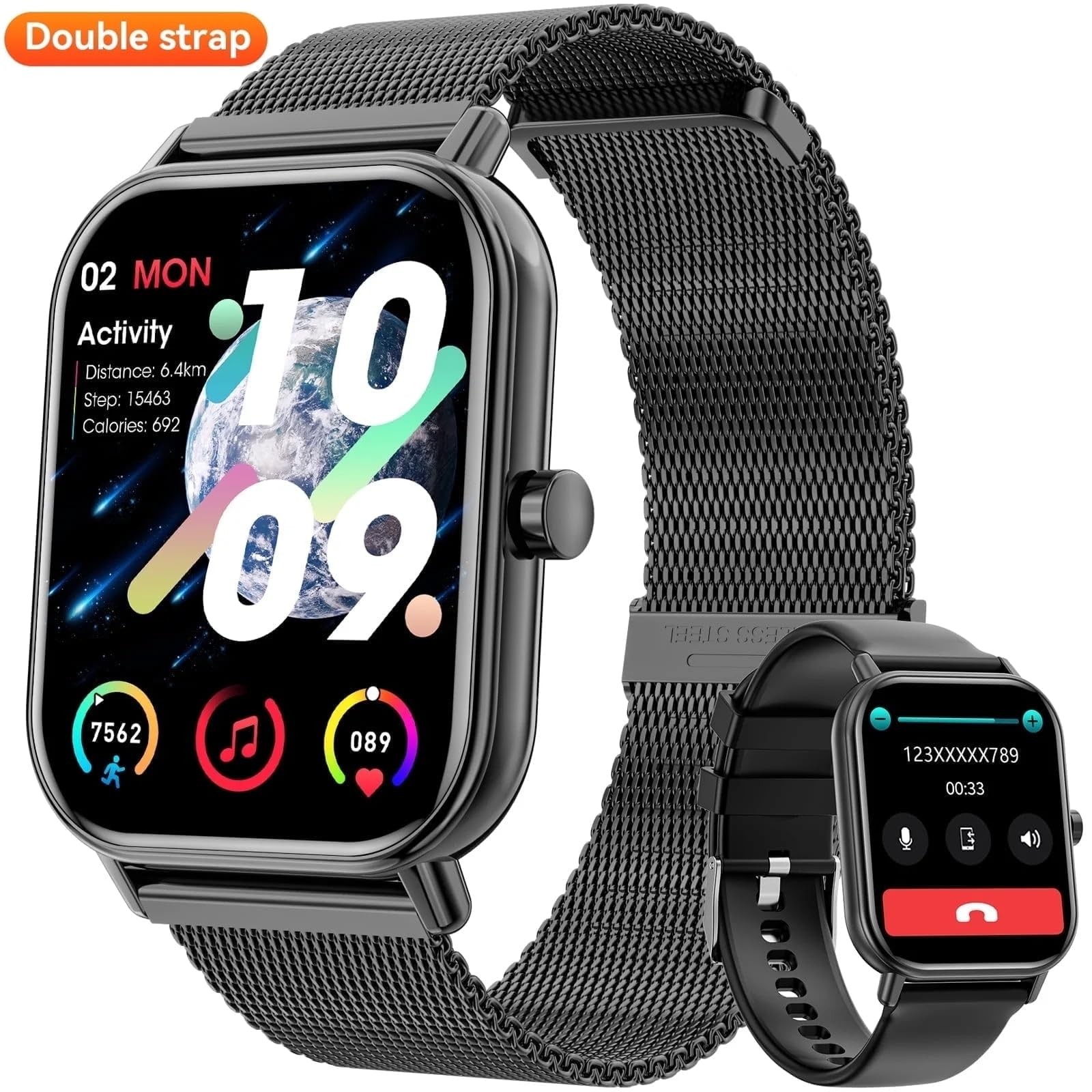 Mingdaln G39dianduhei Smart Watch, 1.85-Inch HD Touch Screen, Black