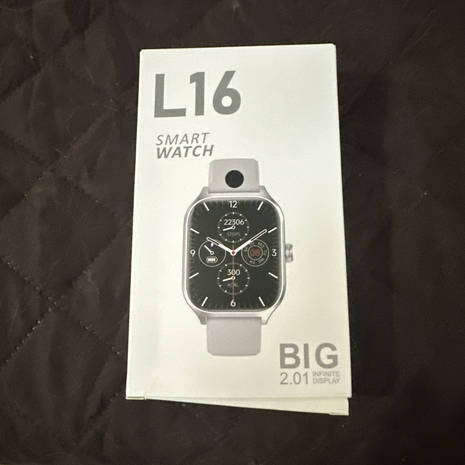L16 Smart Watch 2.01in Touchscreen Fitness Tracker Gray Silicone Band Silver