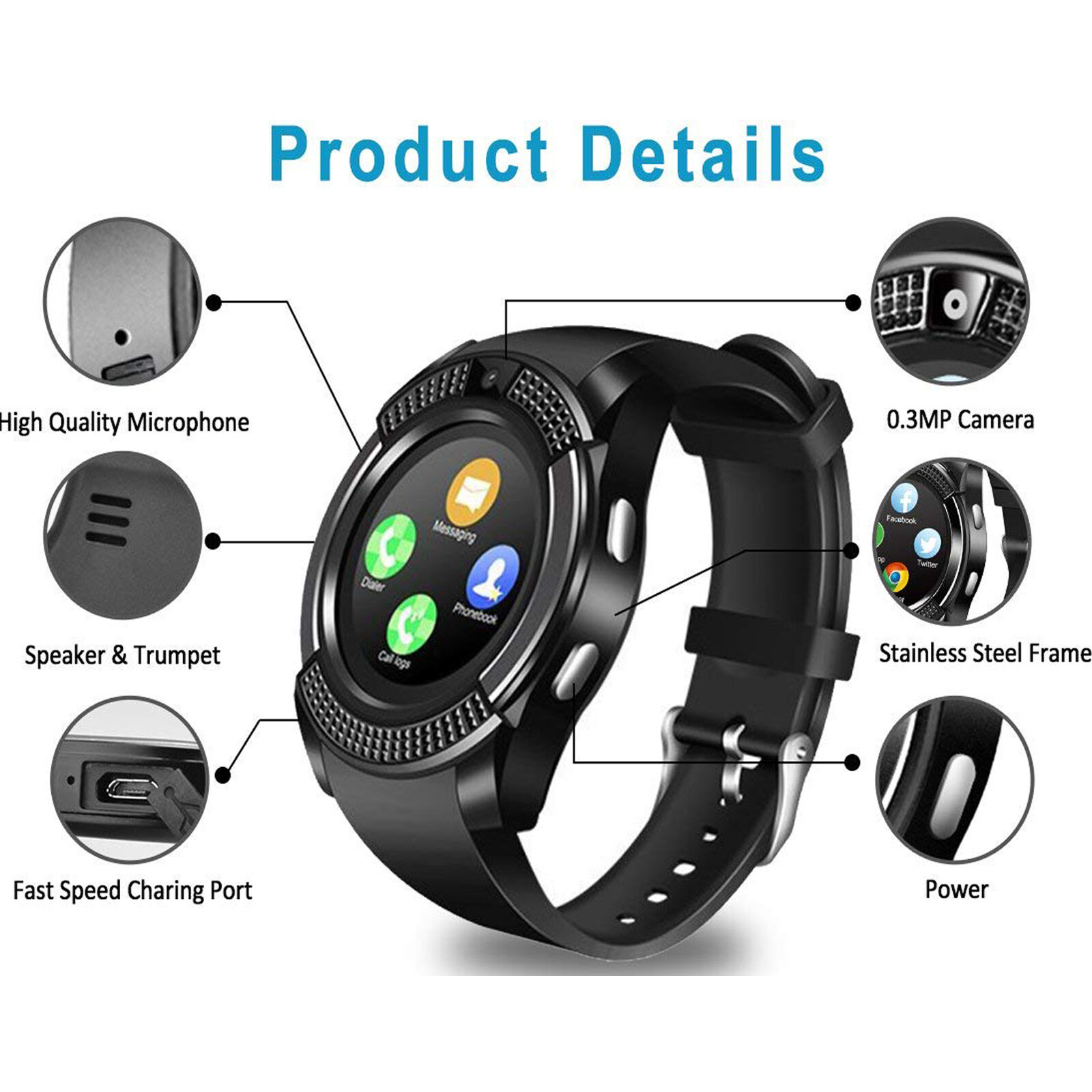 All in 1 Bluetooth Smartwatch Phone GSM Unlocked Watch for Android Men Women