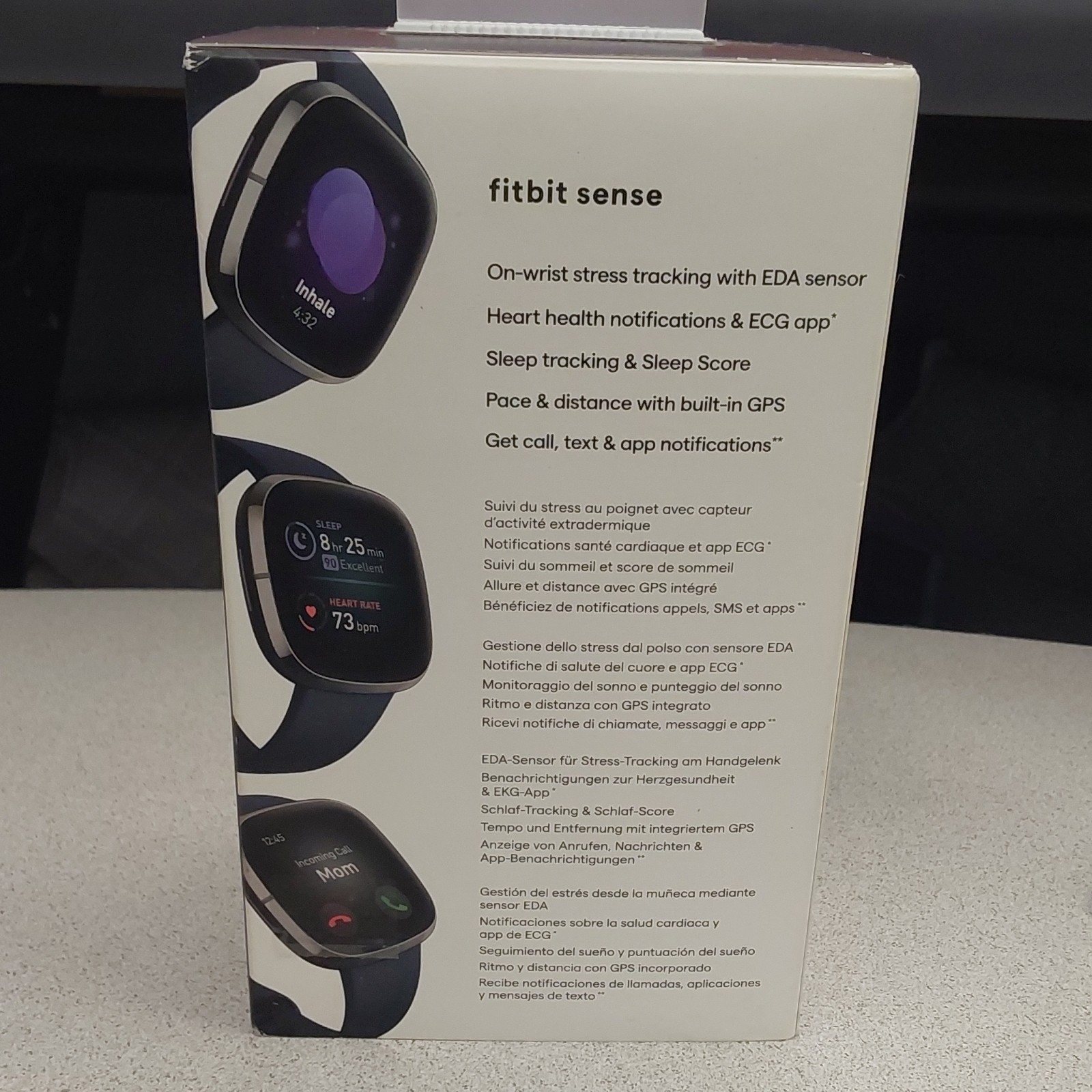 Fitbit Sense Smartwatch 40mm Graphite SS Black Silicone Band GPS ECG Box