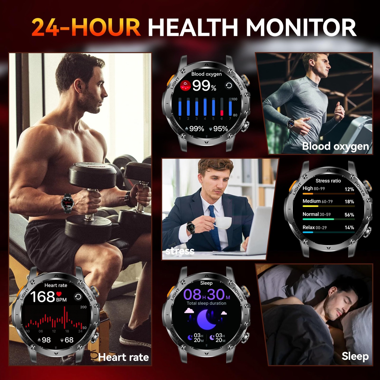 KPEP Military Smart Watches for Men with 2 Straps, 1000mAh Battery/LED Flashligh