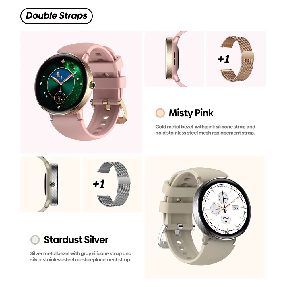 New 2025 LILY 2 Voice Calling Female Smartwatch Double Strap 1.2″ HD AMOLED Dis