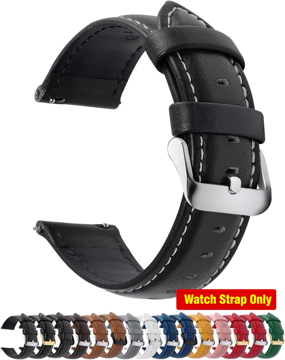 Quick Release 18mm Leather Watch Band for Garmin Venu 2S/3S/4 (41mm) – Black/Sil