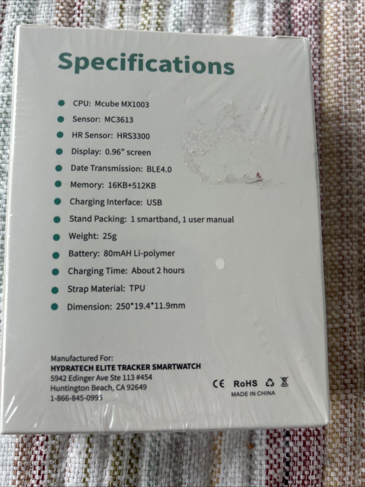 Hydratech Elite Tracker Smartwatch NEW/ Sealed box ID27