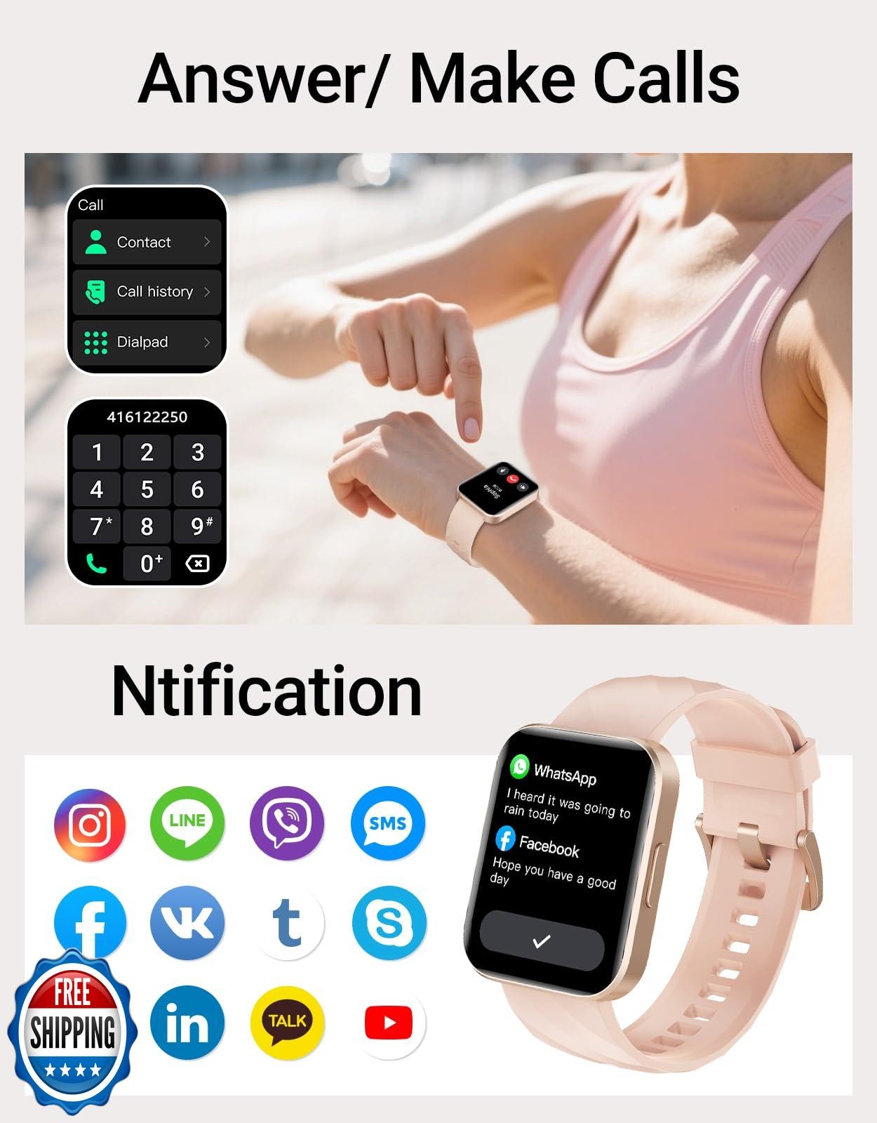 Dakofied Smart Watch (Answer/Make Calls), 1.85″ Smart Watches for Women Men D