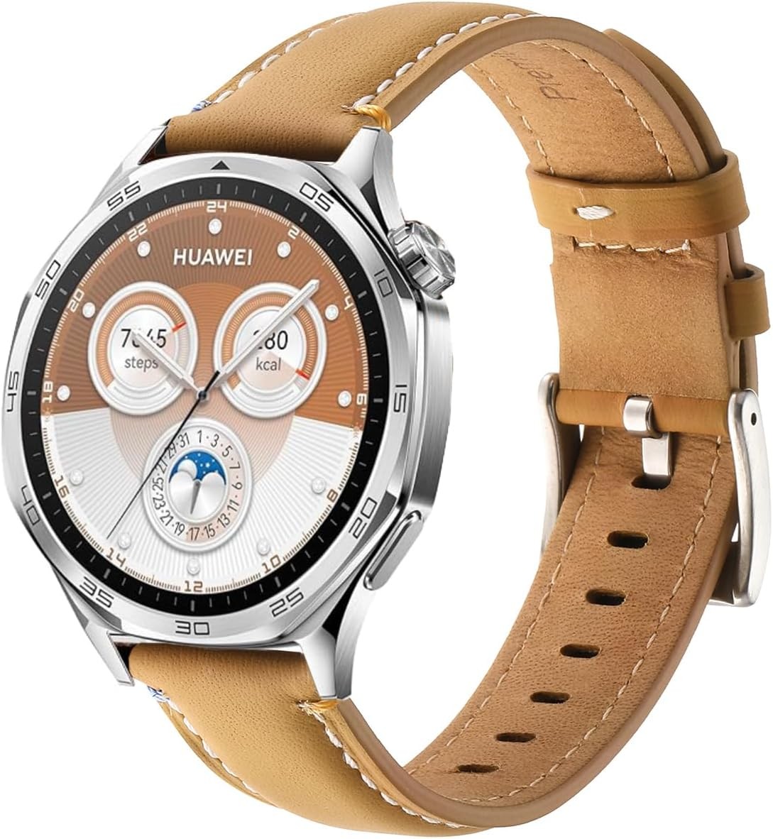 Soft Genuine Leather Strap Compatible with Samsung Galaxy Watch 46mm, Yellow Bro