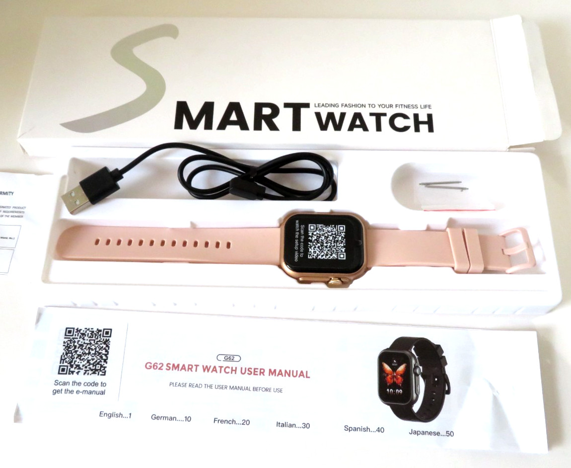 Women’s Smart Fitness Watch By G62 iOS/Android 1.85″ Pink