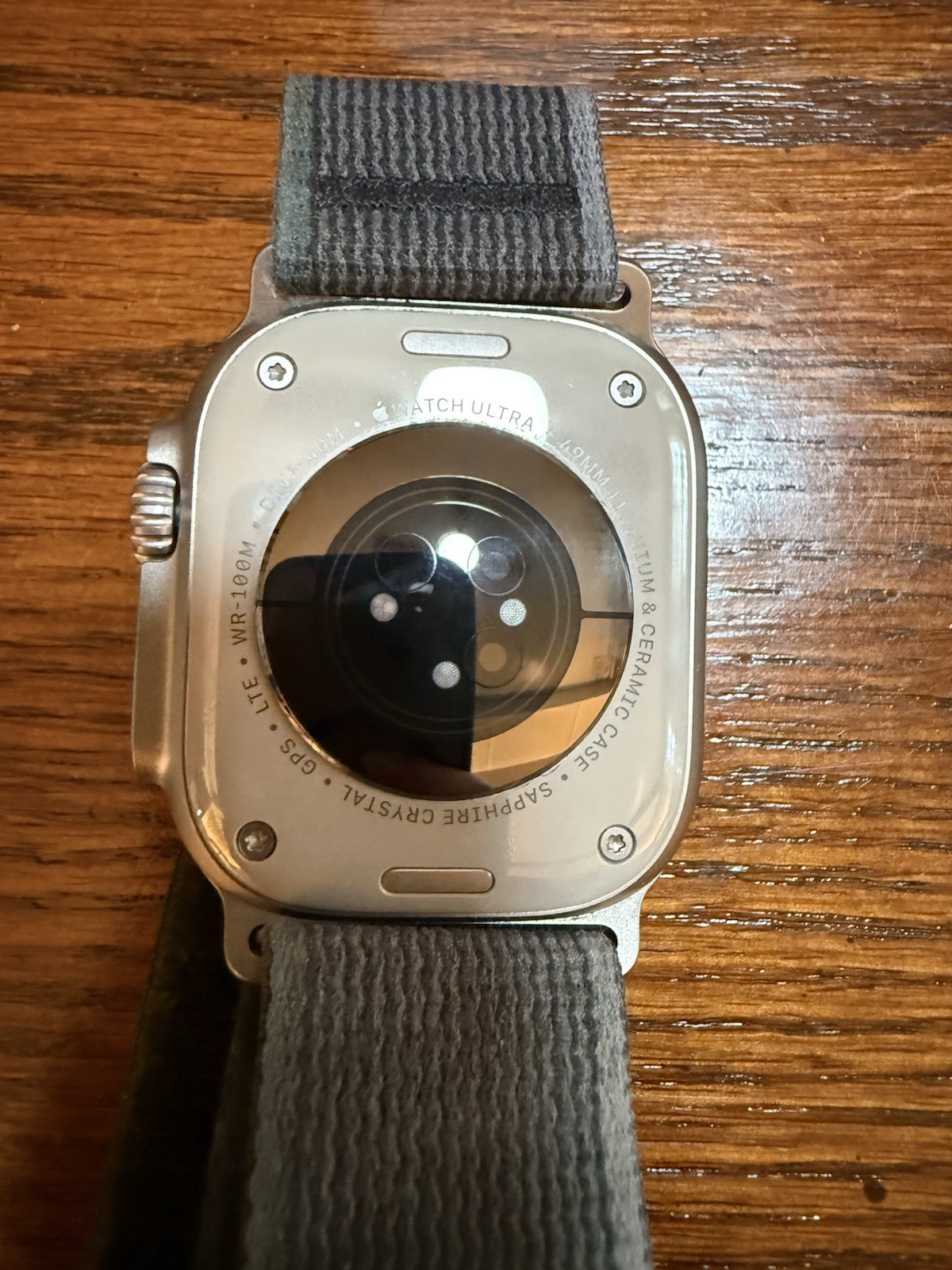 Apple Watch Ultra 49mm Titanium Silver Case GPS Unlocked Gray Fabric Band