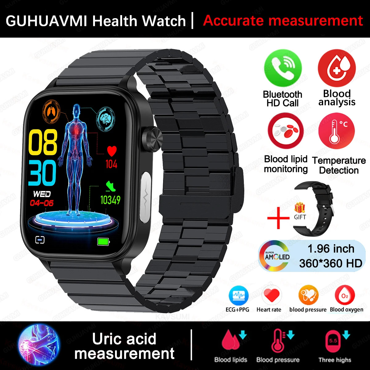 2025 New Xiaomi ECG+PPG Blood Lipid and Uric Acid Health Smart Watch