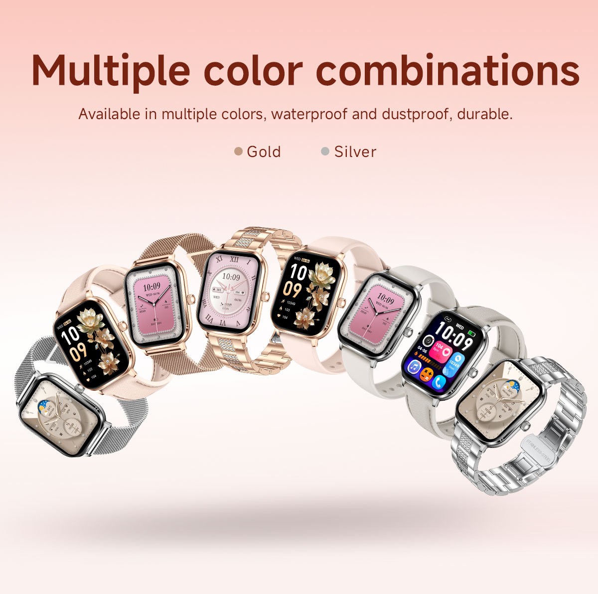 Women Smart Watch 1.82″ HD Touch Screen Bluetooth Call IP68 Waterproof Rose Gold