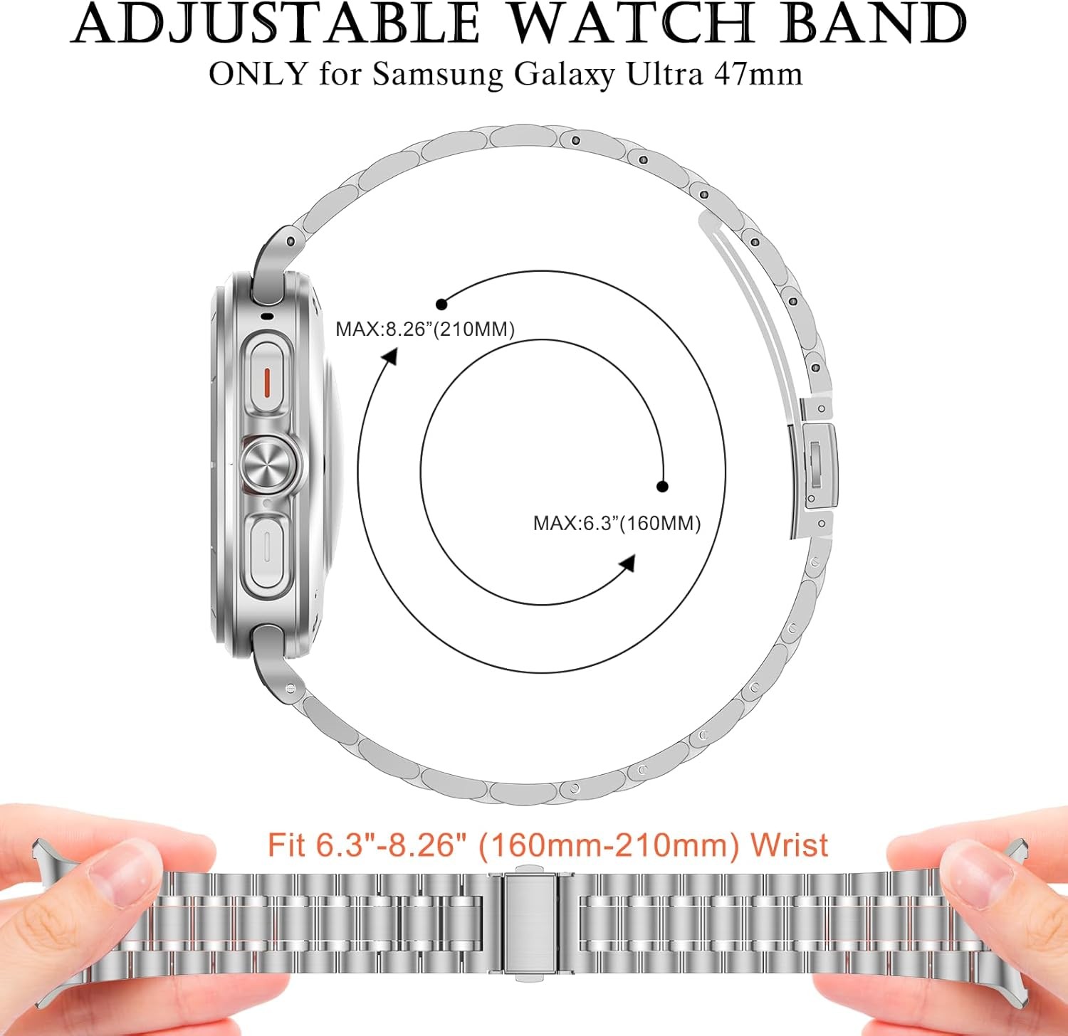 Solid Metal Stainless Steel Strap Compatible with Samsung Galaxy Watch Ultra 47m