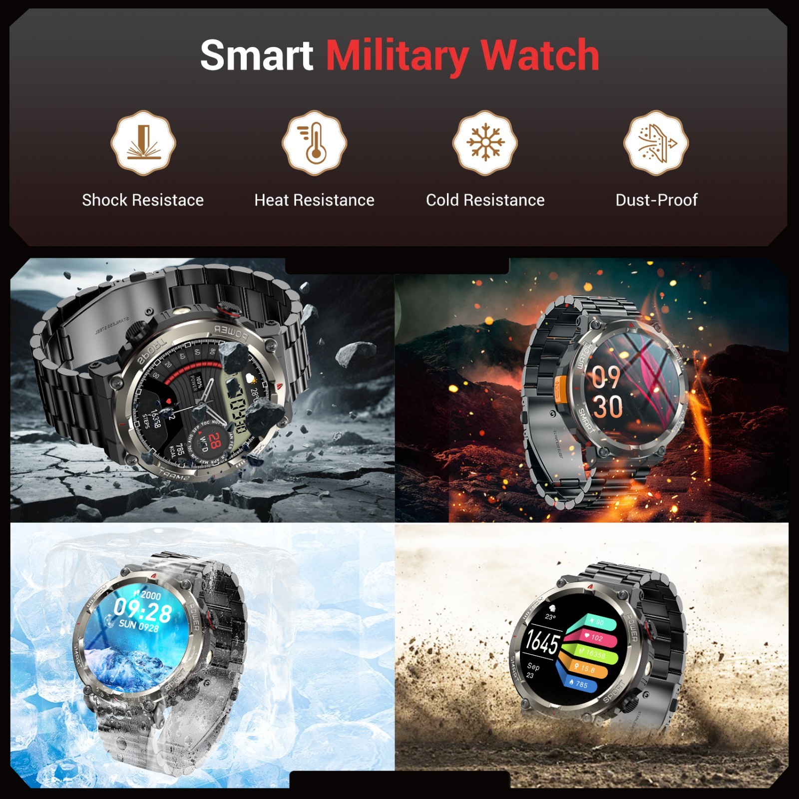 Military Smart Watch Men Bluetooth Call Rugged Fitness Tracker for Android iOS