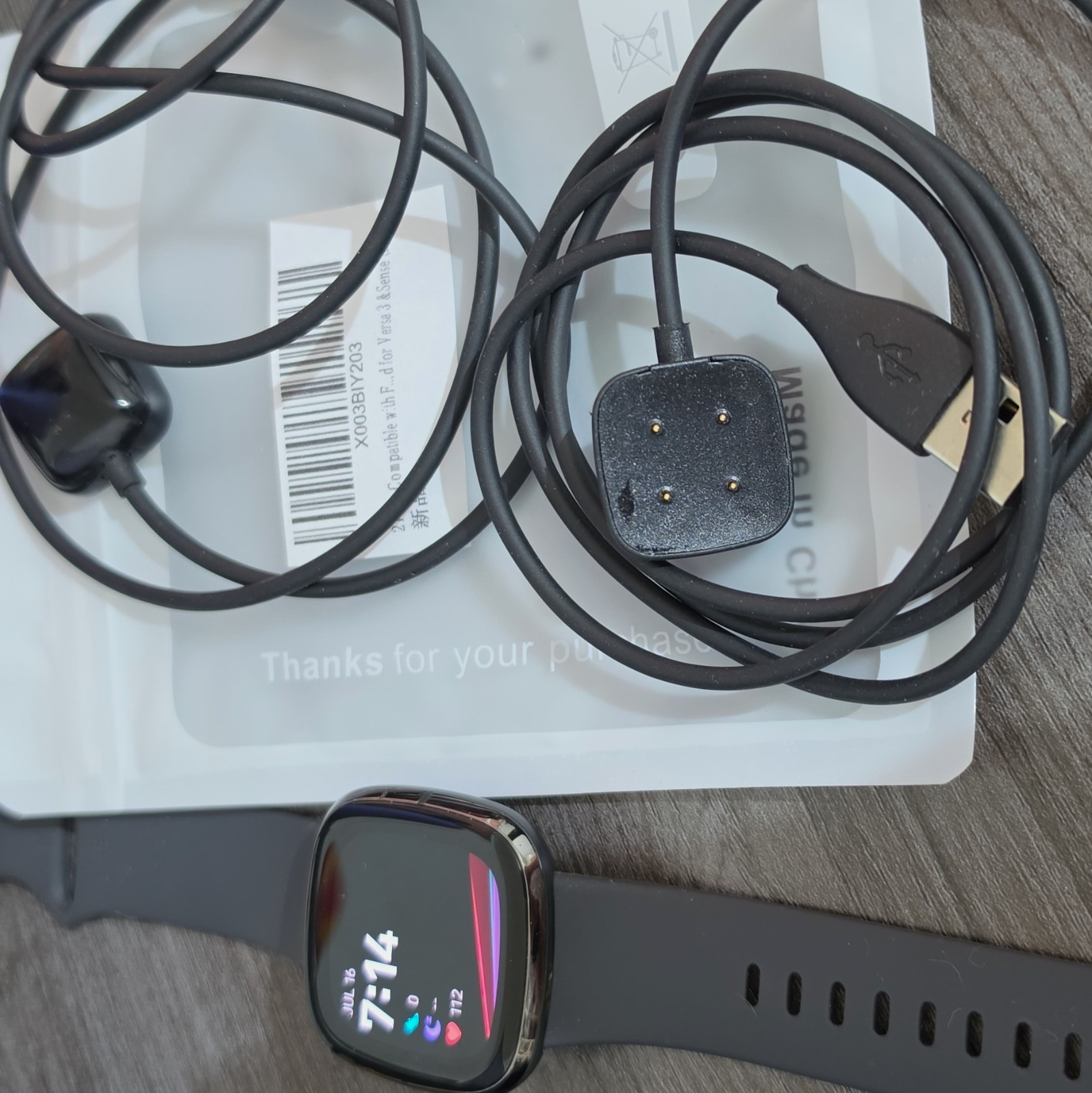 Fitbit Versa 3 Smartwatch 40mm Black Metal Case, Black Silicone Band