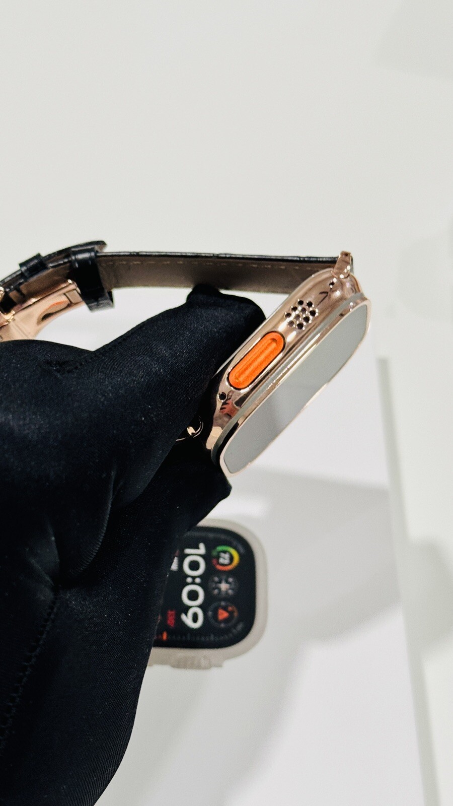 24k ROSE Gold Plated Apple Watch ULTRA 2 49mm Black Leather Band CUSTOM Lux Box