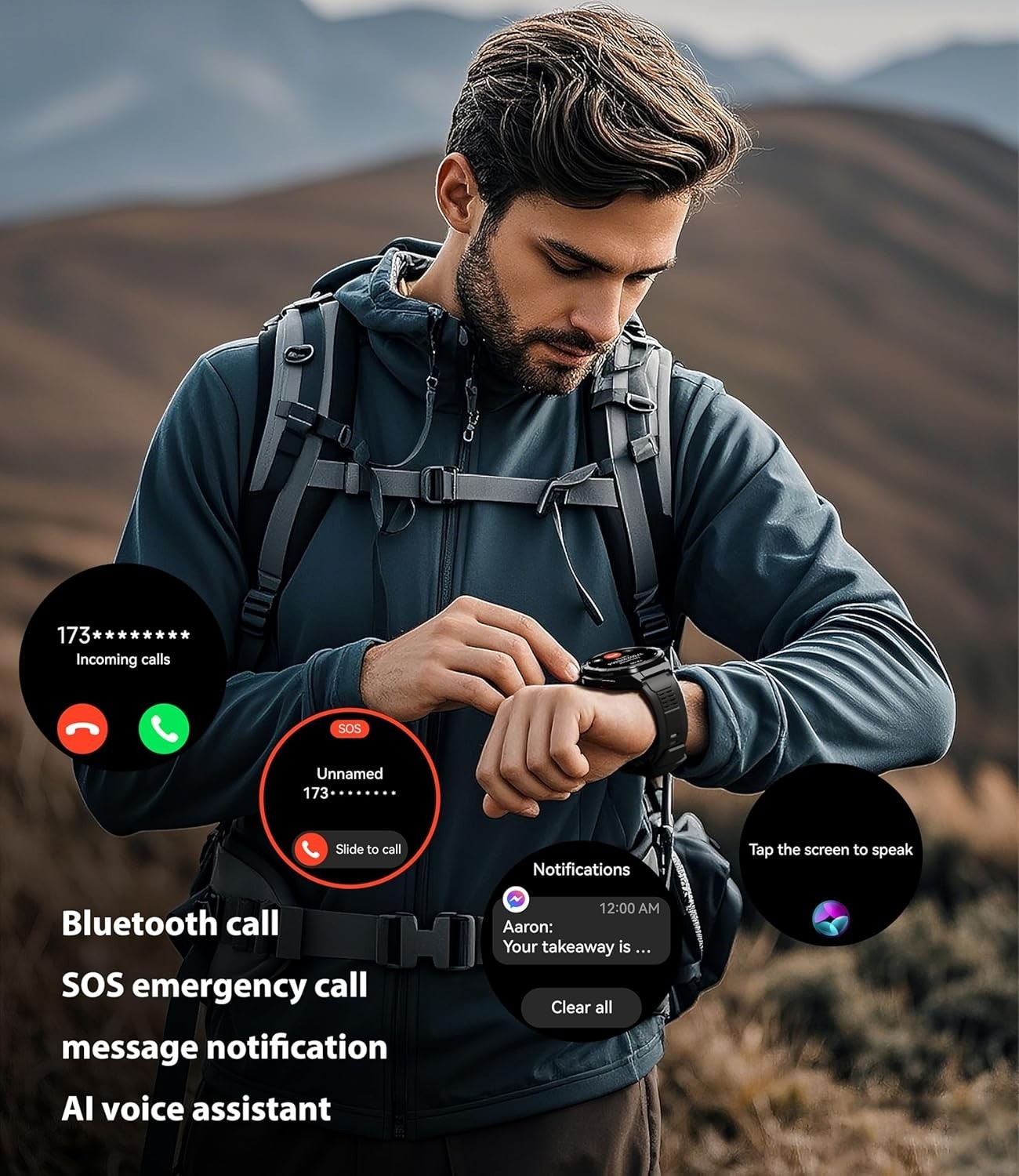 Smart Watch for Men GPS, 1.43″ AMOLED Display, 5ATM Waterproof Military