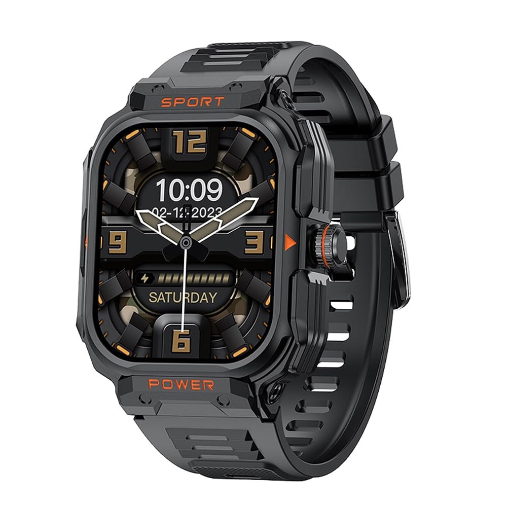 with Earbuds for Men, 2.01″ HD Screen Military Watch, Answer/Make Calls, Spor…
