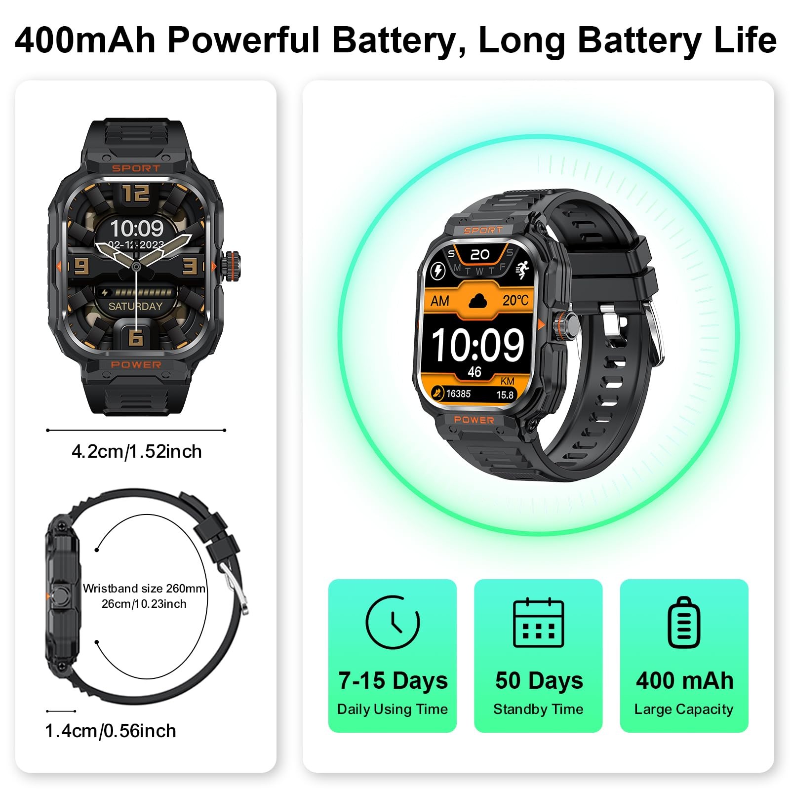 with Earbuds for Men, 2.01″ HD Screen Military Watch, Answer/Make Calls, Spor…