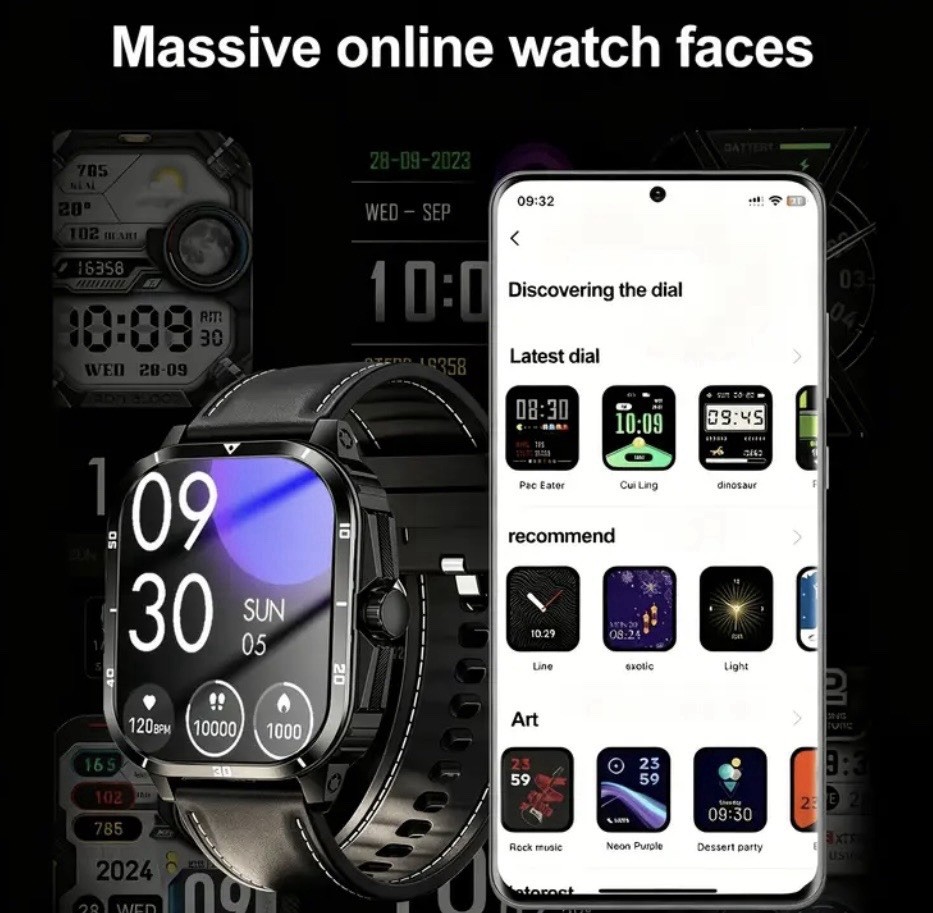 Touchscreen Bluetooth Call Smart Watch 42mm Metal Case, Black/Brown Leather Band