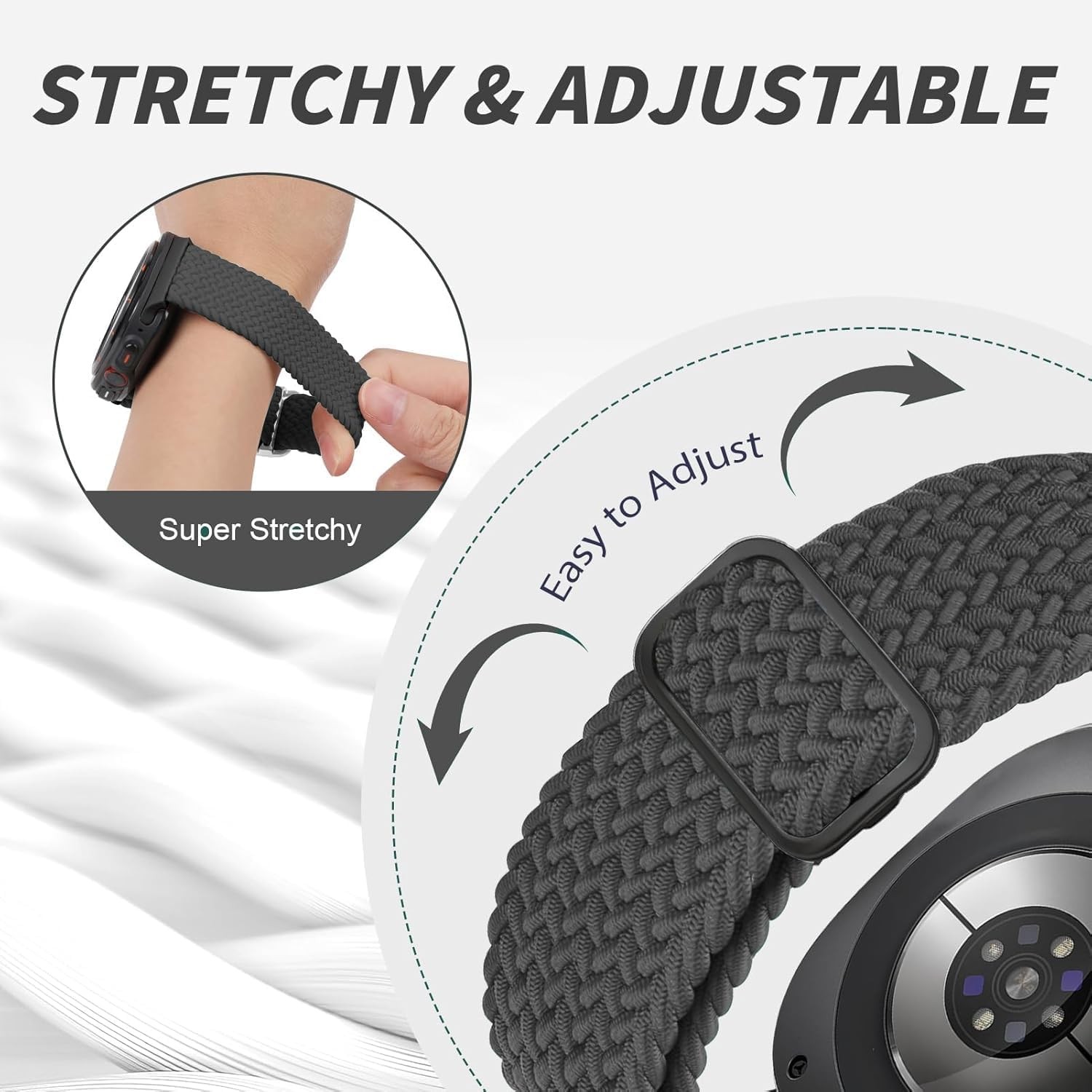 Braided Elastic Band for Samsung Galaxy Watch Ultra 47mm, Adjustable and Breatha