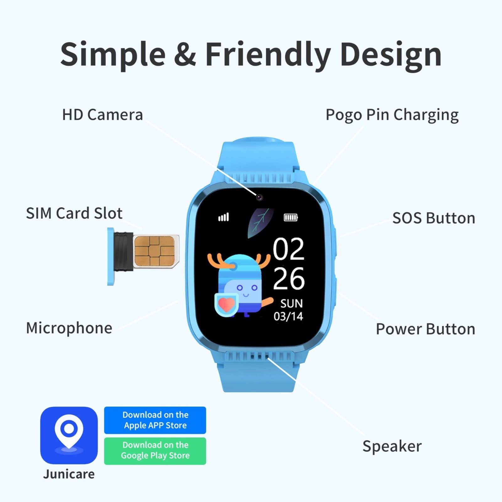 4G Kids Smart Watch with GPS Tracker, SOS Call, Parental Controls, HD Video, Lig