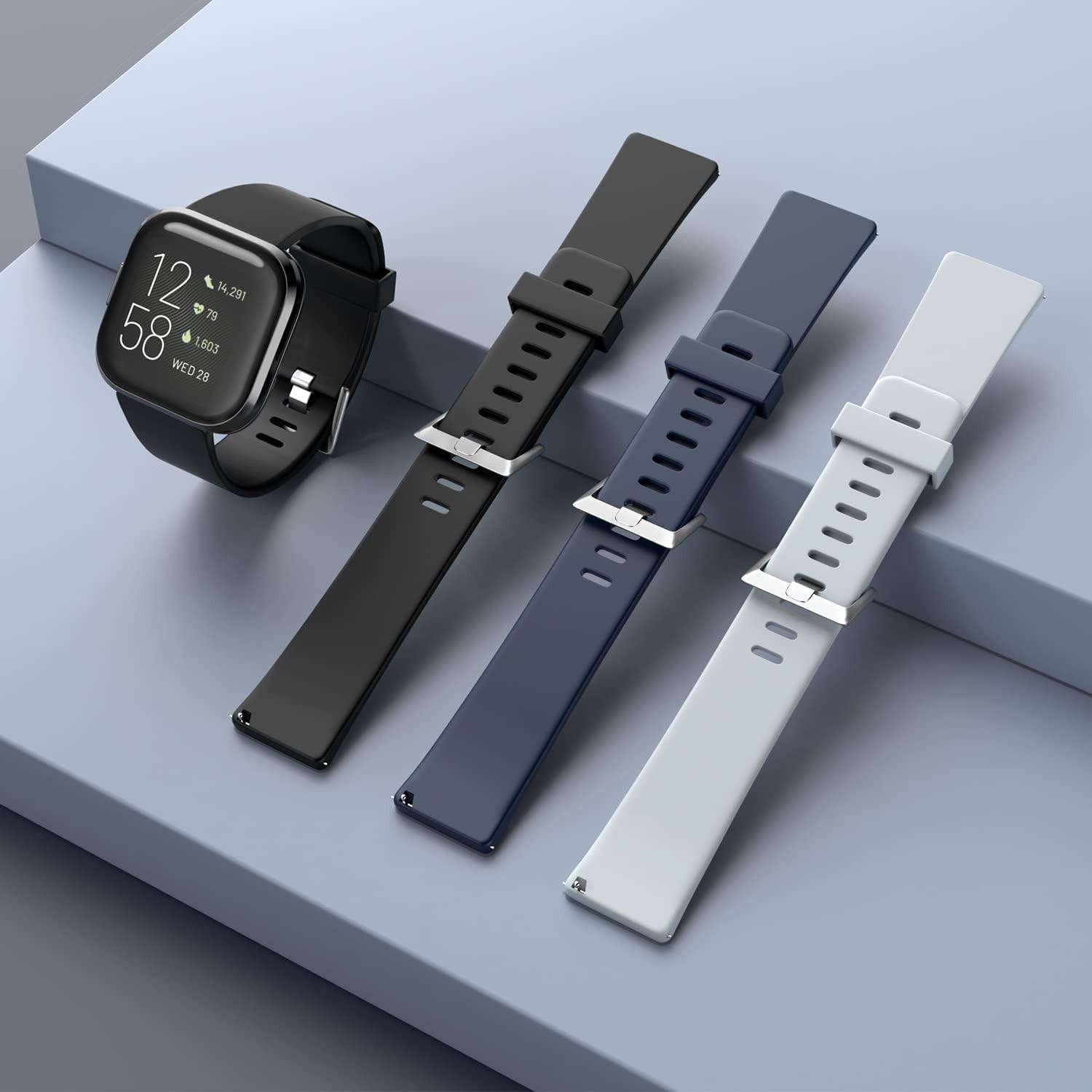 Waterproof 2 Pack Bands for Fitbit Versa 2, Large 7.1”-8.7”, Black Color