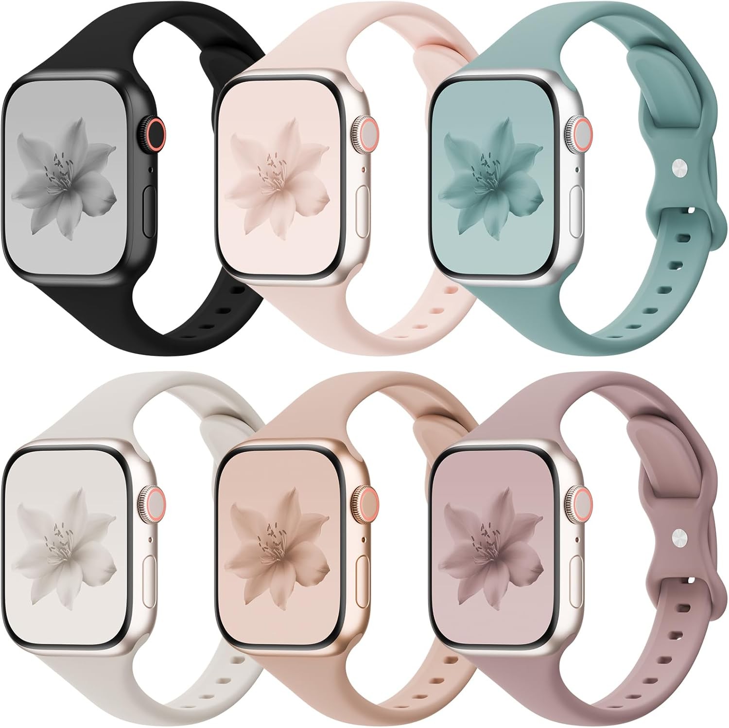 6 Pack Slim Soft Silicone Bands for Apple Watch Series 11 38mm 40mm 41mm 42mm