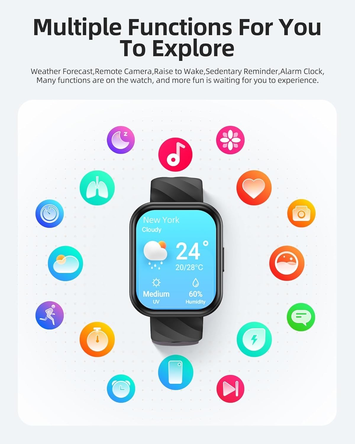 Advanced Fitness Tracker Smart Watch: Heart Rate Monitor, GPS, 200+ Faces, Black