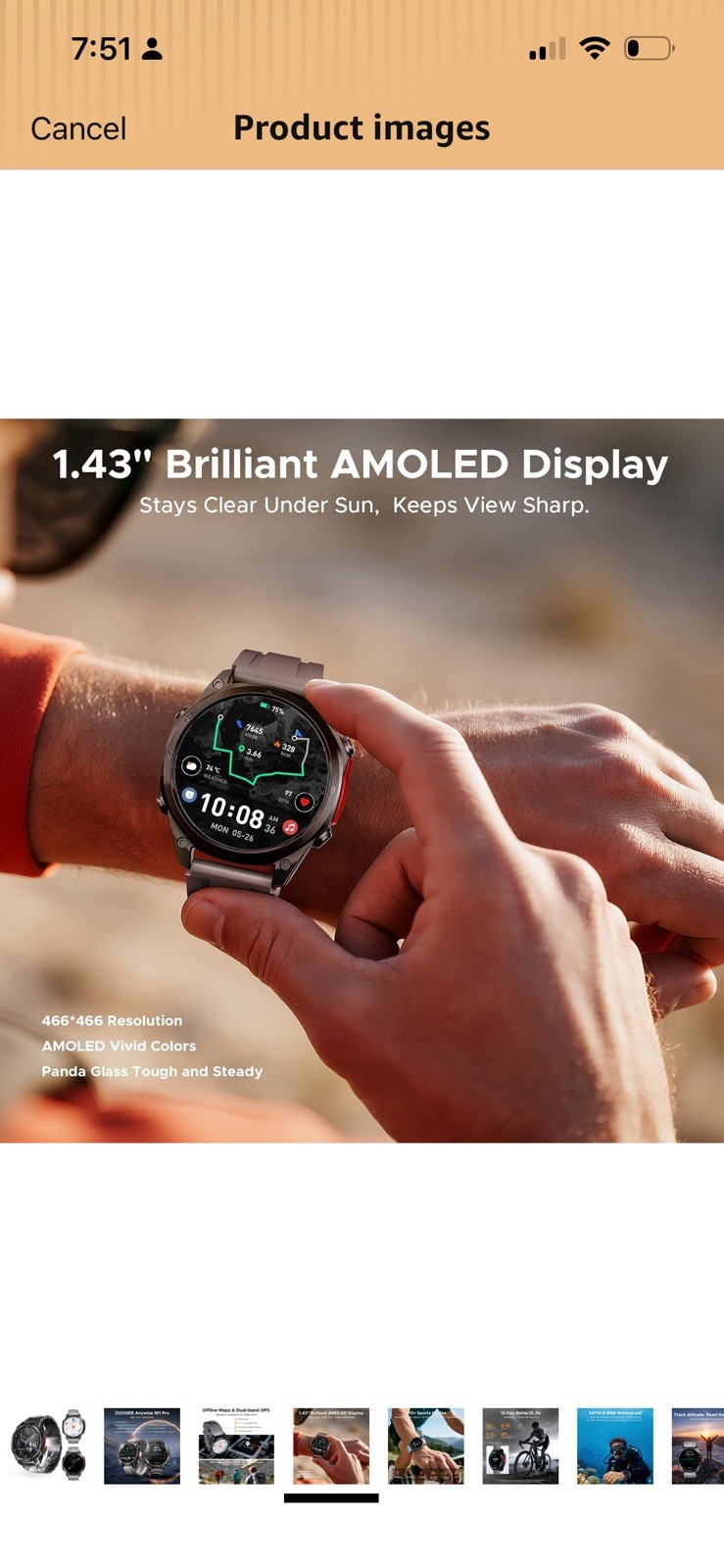 DOOGEE Anywise W1 Pro Smartwatch 47.5mm AMOLED GPS HR BT iOS/Android