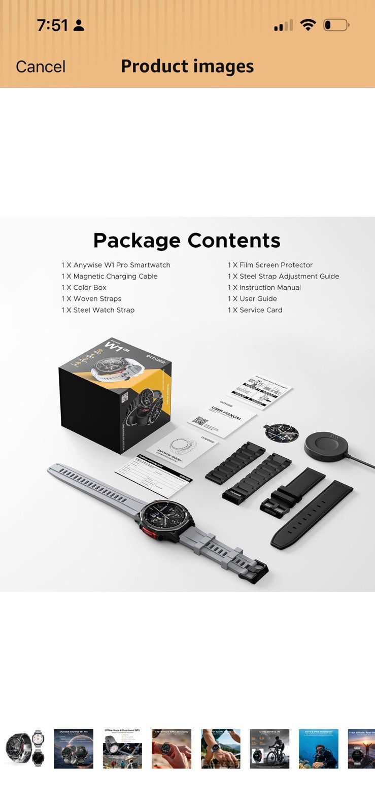 DOOGEE Anywise W1 Pro Smartwatch 47.5mm AMOLED GPS HR BT iOS/Android