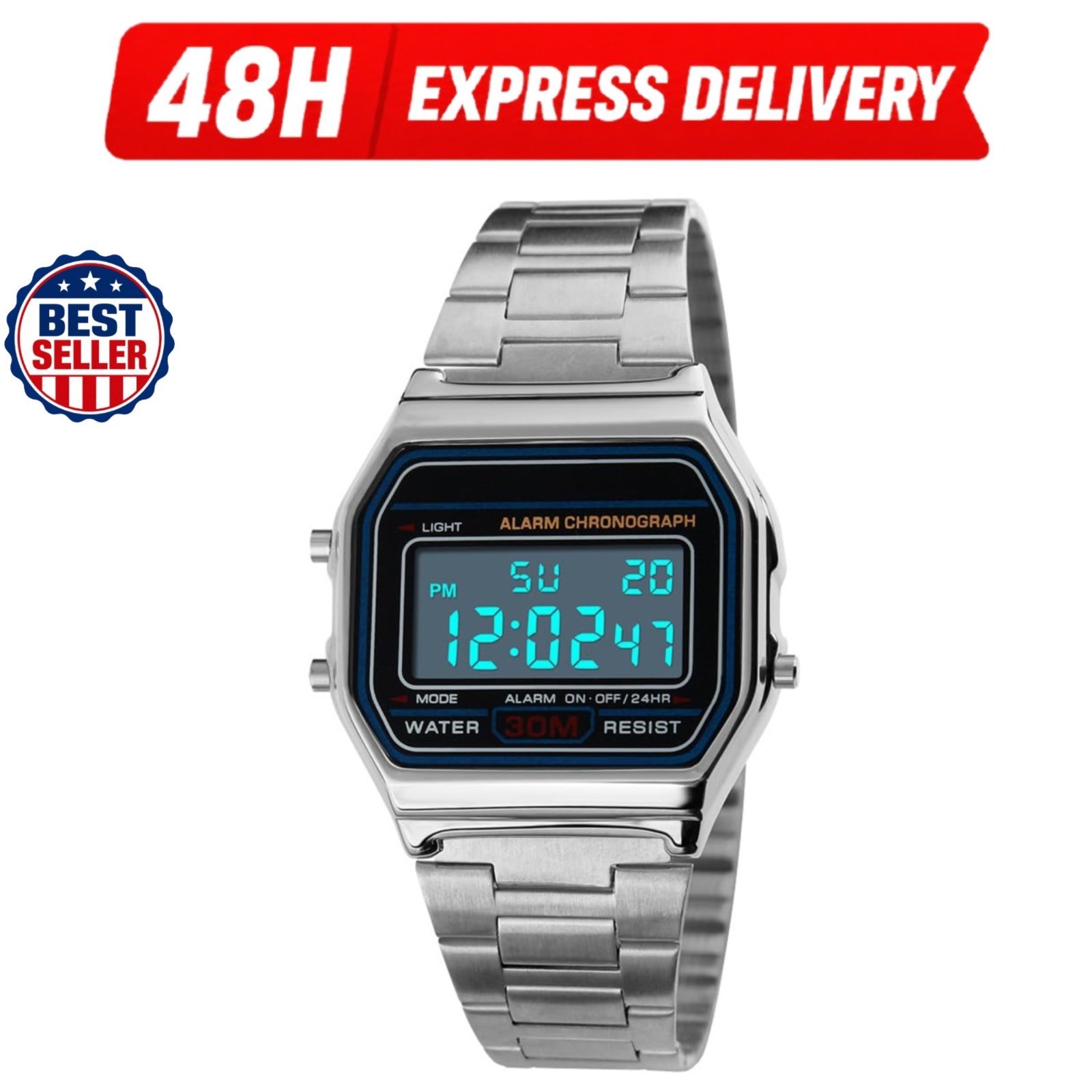 PASOY Men’s Digital Waterproof Sport Watch with Stopwatch
