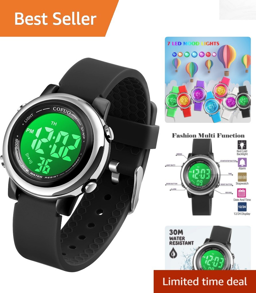 Fashionable Kids Digital Sport Watch – Waterproof LED Alarm & Stopwatch Function