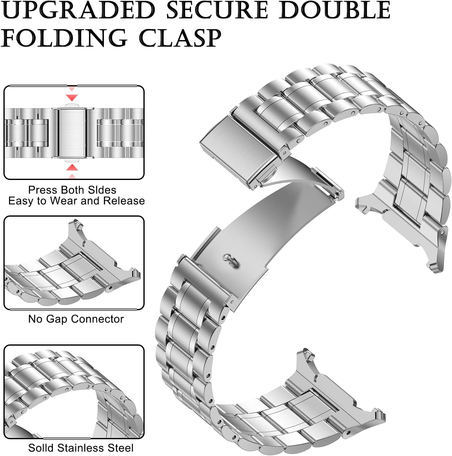 Solid Metal Stainless Steel Strap Compatible with Samsung Galaxy Watch Ultra 47m