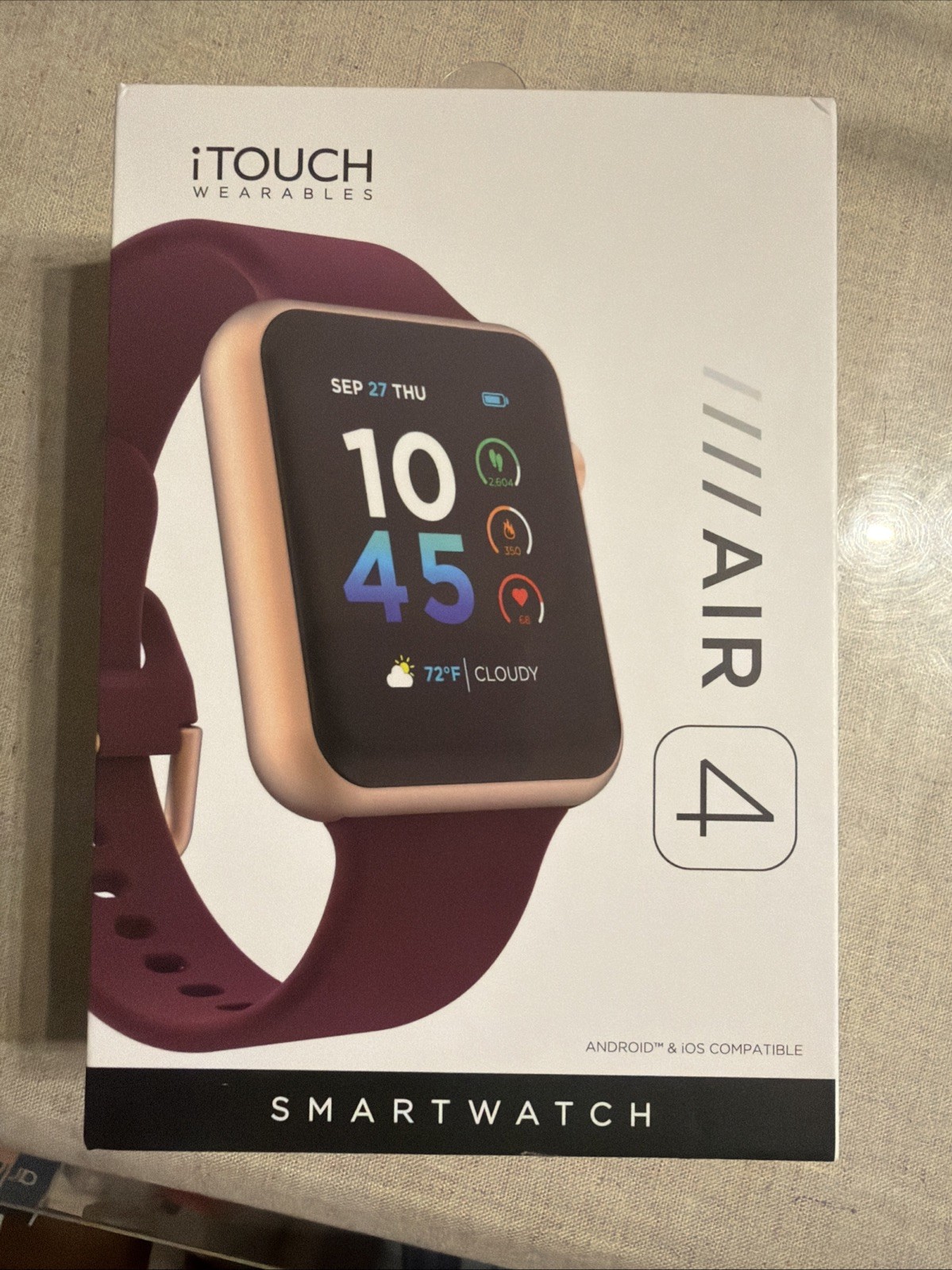 iTouch Wearables – Air 4 Smart Watch – Gold Watch – Burgundy Band