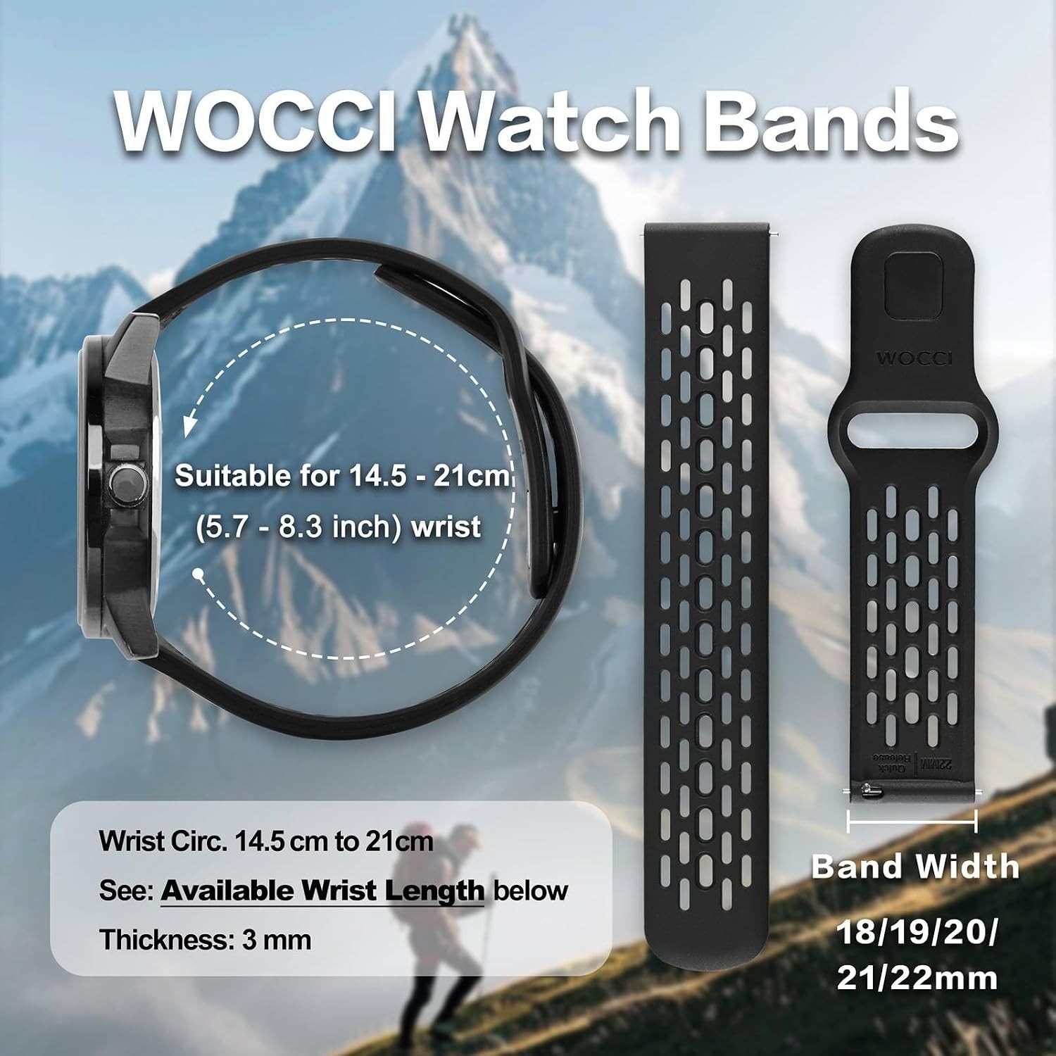 Breathable Silicone Case for 18mm 19mm 20mm 21mm 22mm Watch Bands, Quick Release