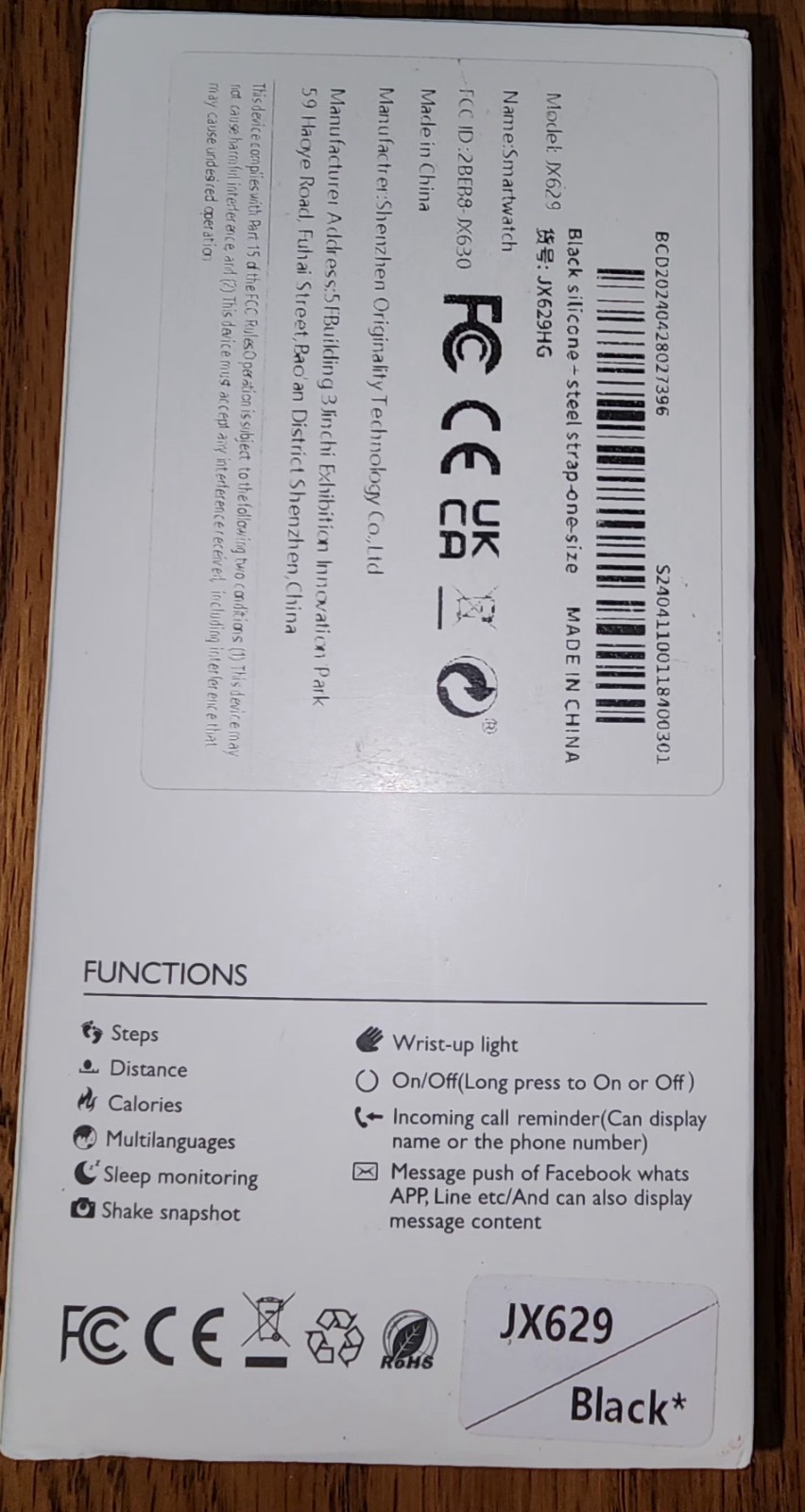 Smart Watch Black Band Model JX629