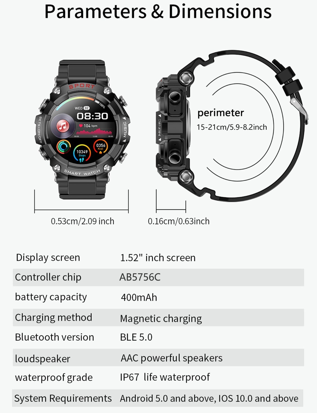 Smart Watch with Bluetooth Earbuds, Fitness Tracker, Military Resistant, Heart R