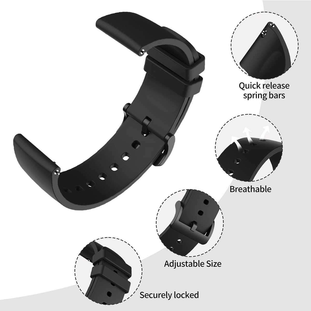 10 Pack Waterproof Silicone Strap Compatible with RUXINGX G62 22mm