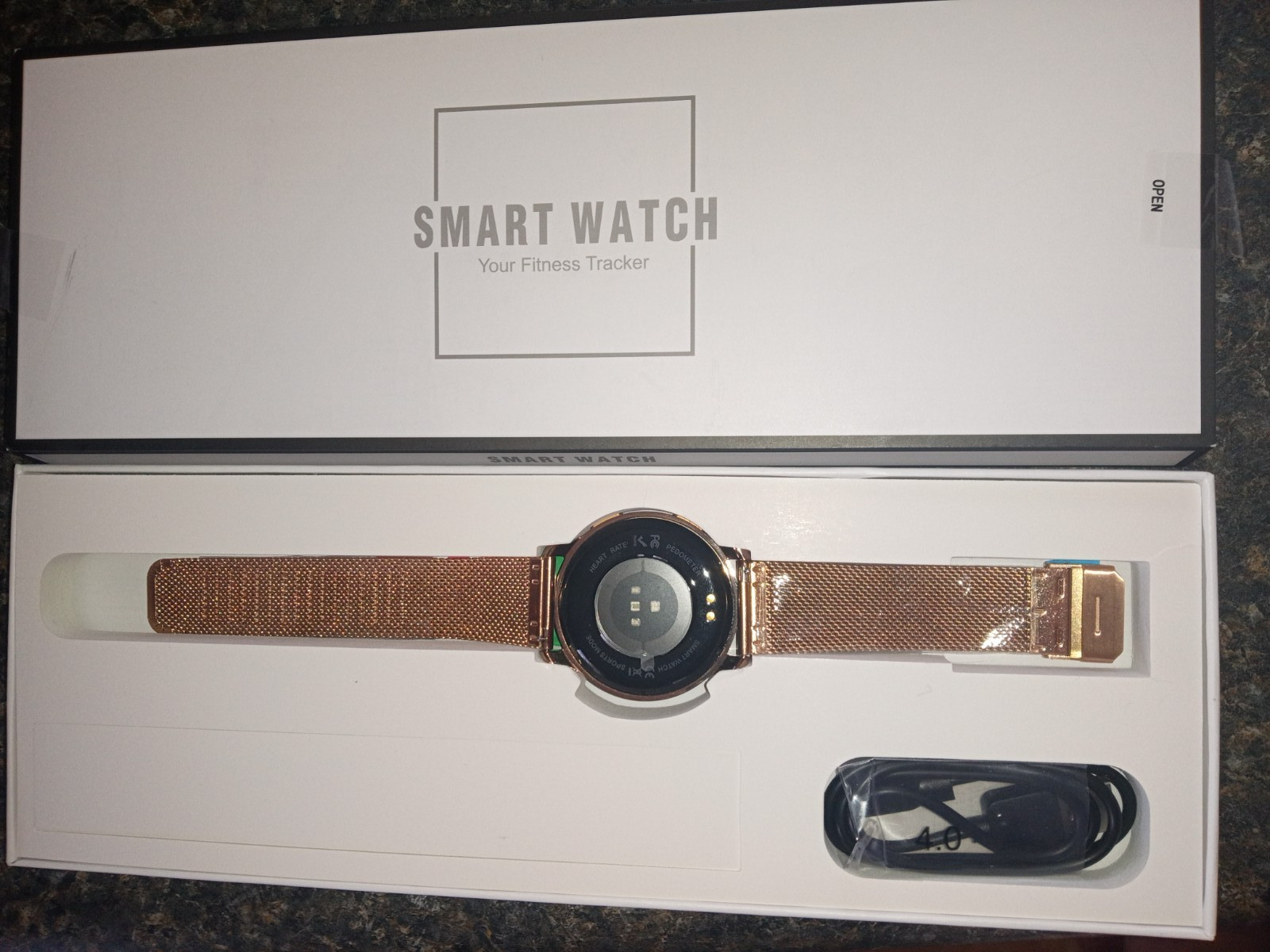 NEW Smart Watch Your Fitness Tracker Unisex Copper Gold Metal Band iOS Android