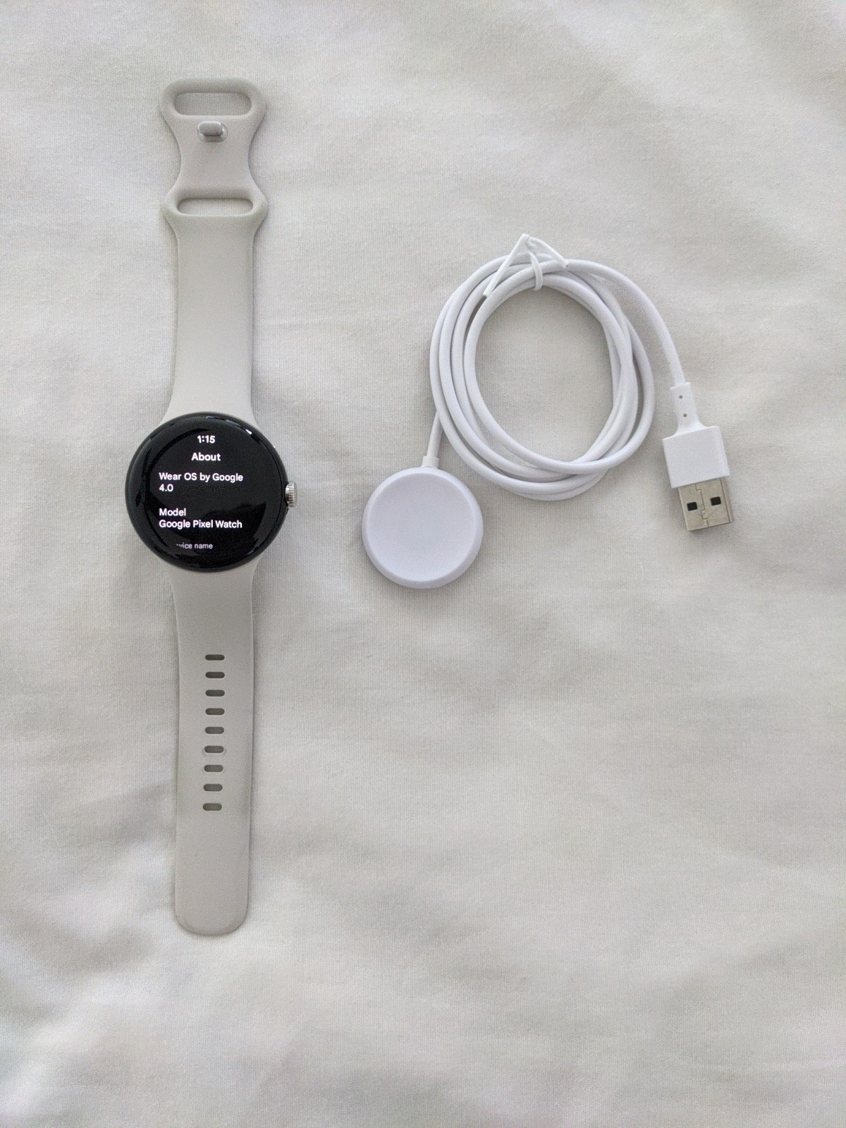 Google Pixel Watch 41mm Matte Black Stainless Steel Case w/ Chalk Small Band
