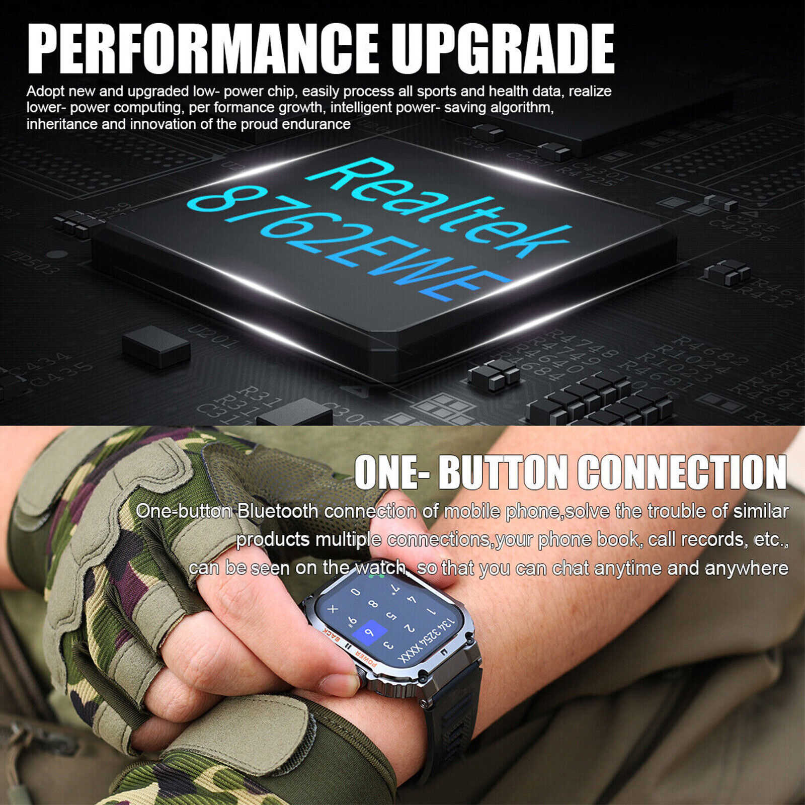 Military Smart Watch 1.96″ HD Outdoor Tactical Rugged Smartwatch Fitness Tracker