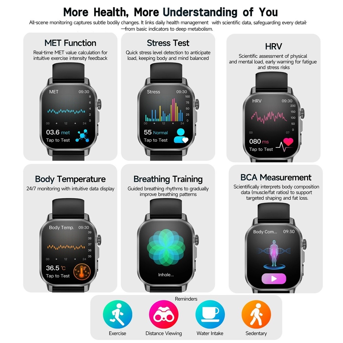 ET571 ECG+PPG 2.0″ Smart Watch Bluetooth Call Health Monitoring IP68 Waterproof