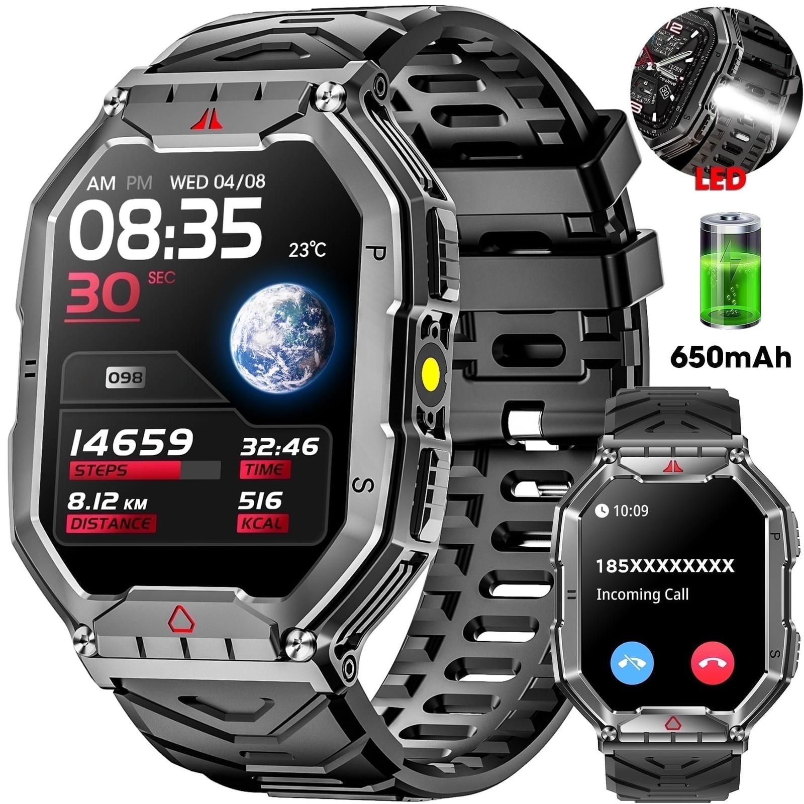 Mingdaln C18 2.1-inch AMOLED Men Military Smartwatch – Waterproof