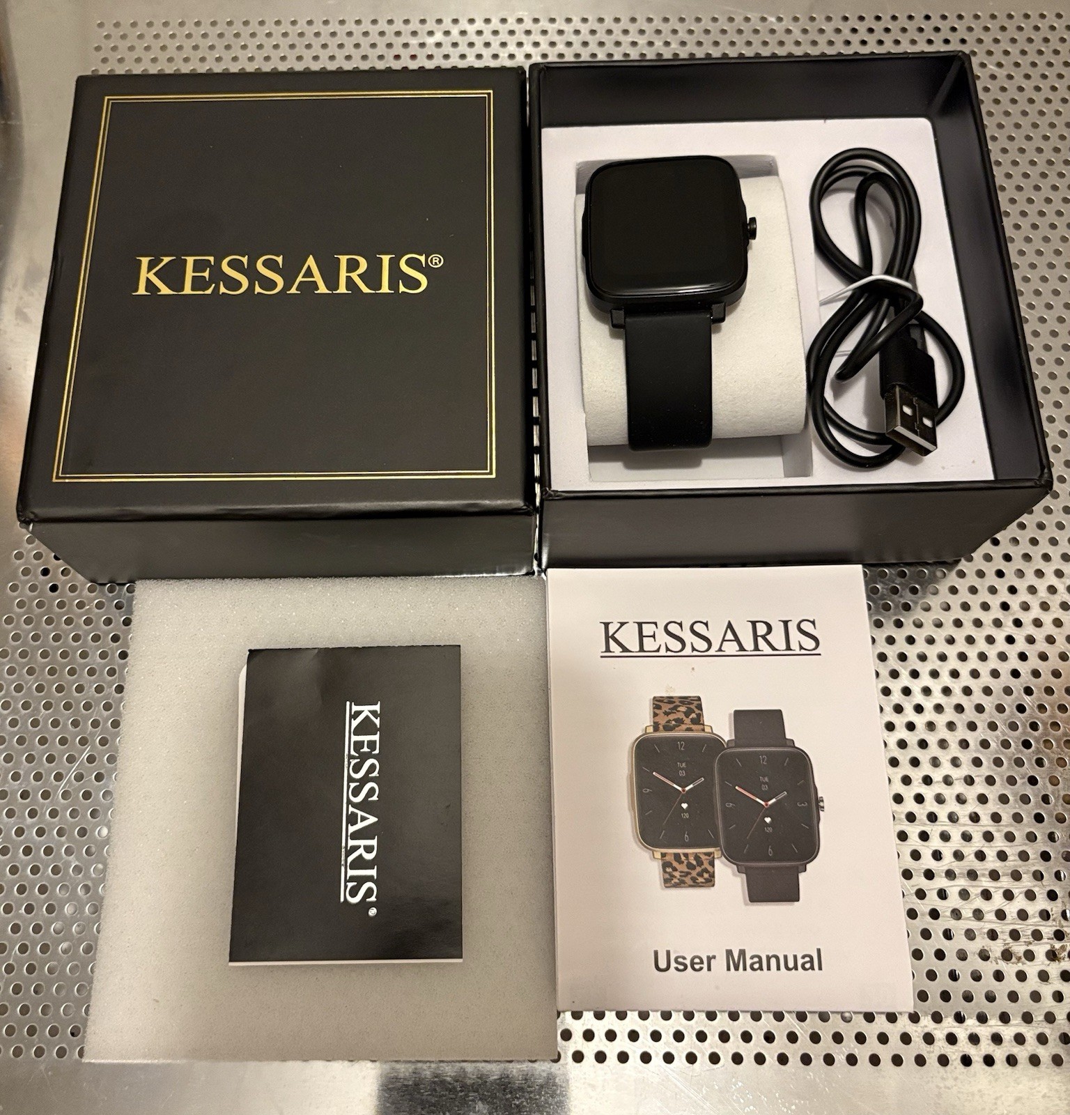 Kessaris Smart Watch Digital W/Box Black Band Worn One Day Only Fantastic