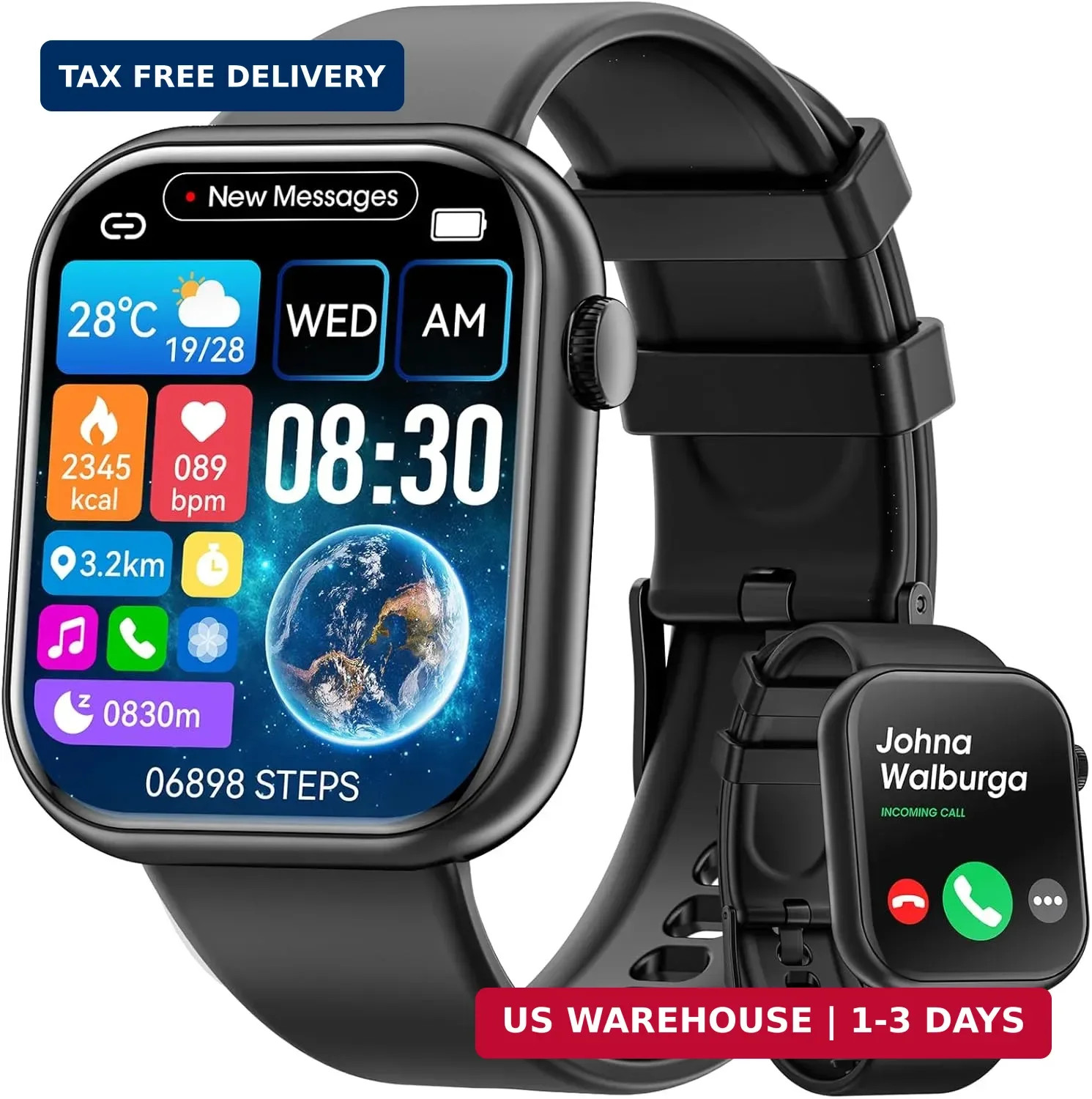 Hwagol Smart Watch (Answer/Make Call) 1.85inch Fitness Tracker, DIY Dials/Pedome