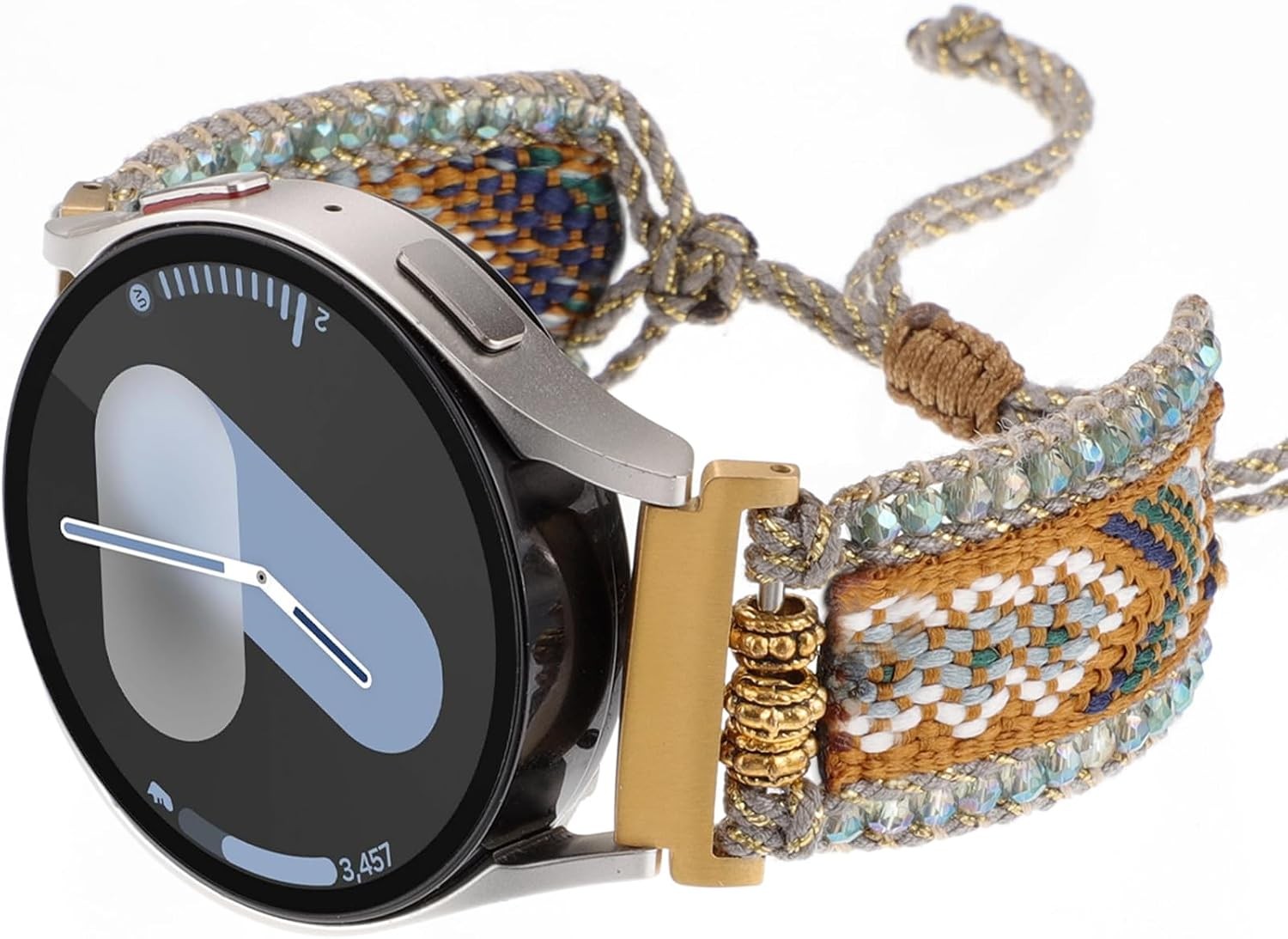 Retro Boho Fabric Band for Samsung Galaxy Watch 40mm 44mm, Handmade Beaded Strap