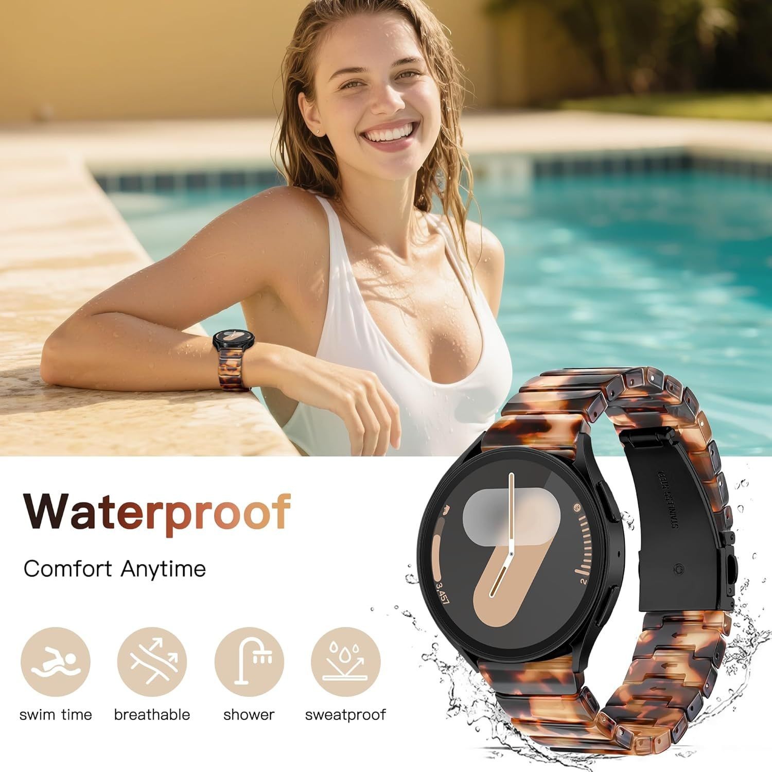 Tortoise Shell Resin Band for Samsung Galaxy Watch 7 FE 40/44mm and More