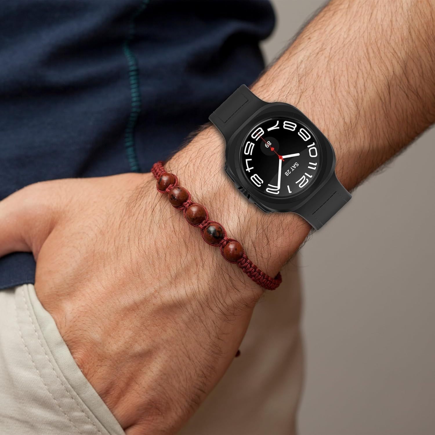 2-Pack Silicone & Leather Design Straps Compatible with Galaxy Watch 7 Ultra 47m