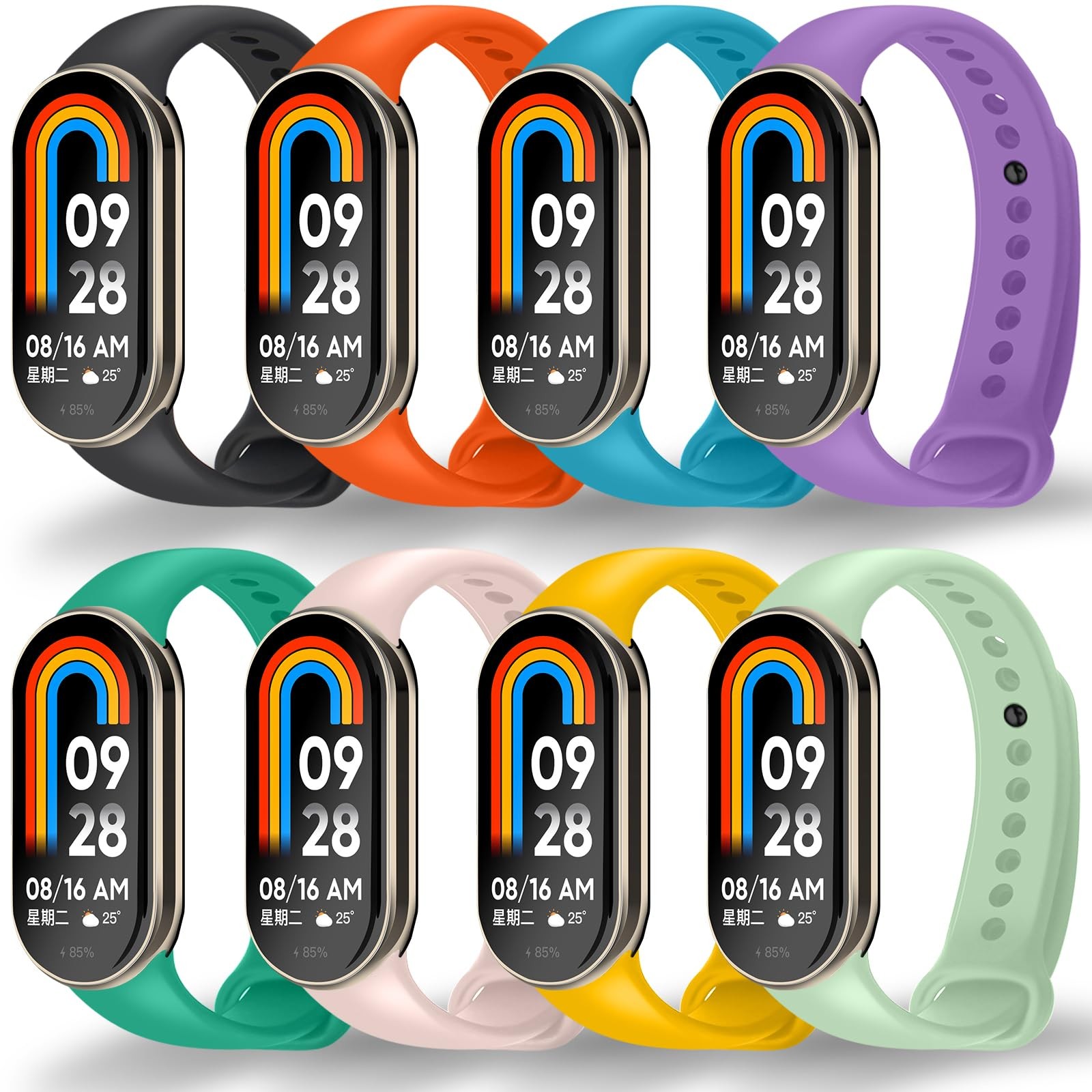 8-Pack Mi Band 10/9/8 Strap, Soft TPU Replacement Watch Bands Secure (8 Colors)